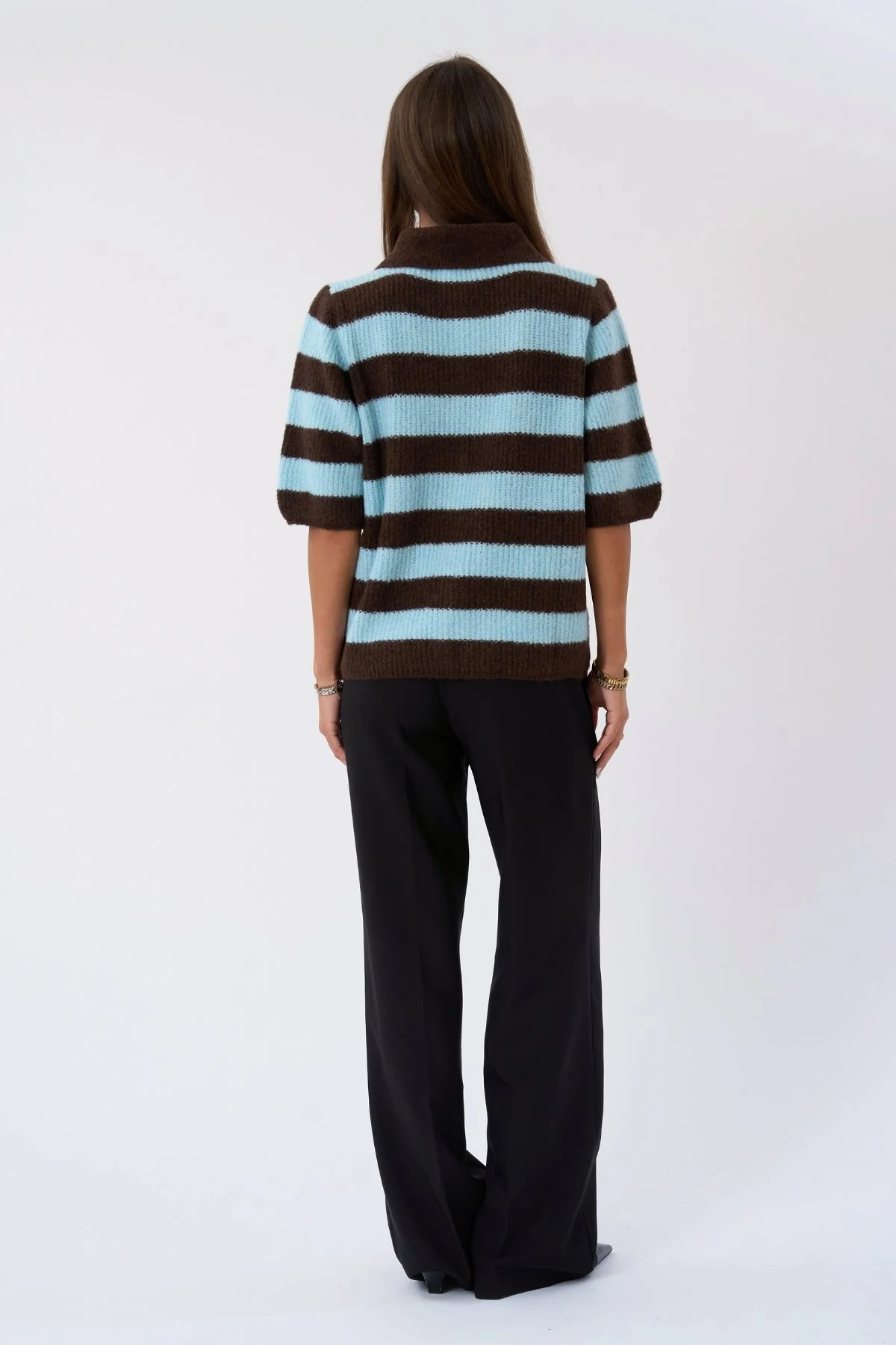 Alba Polo Knit – Schokolade/Hellblau - Image 4