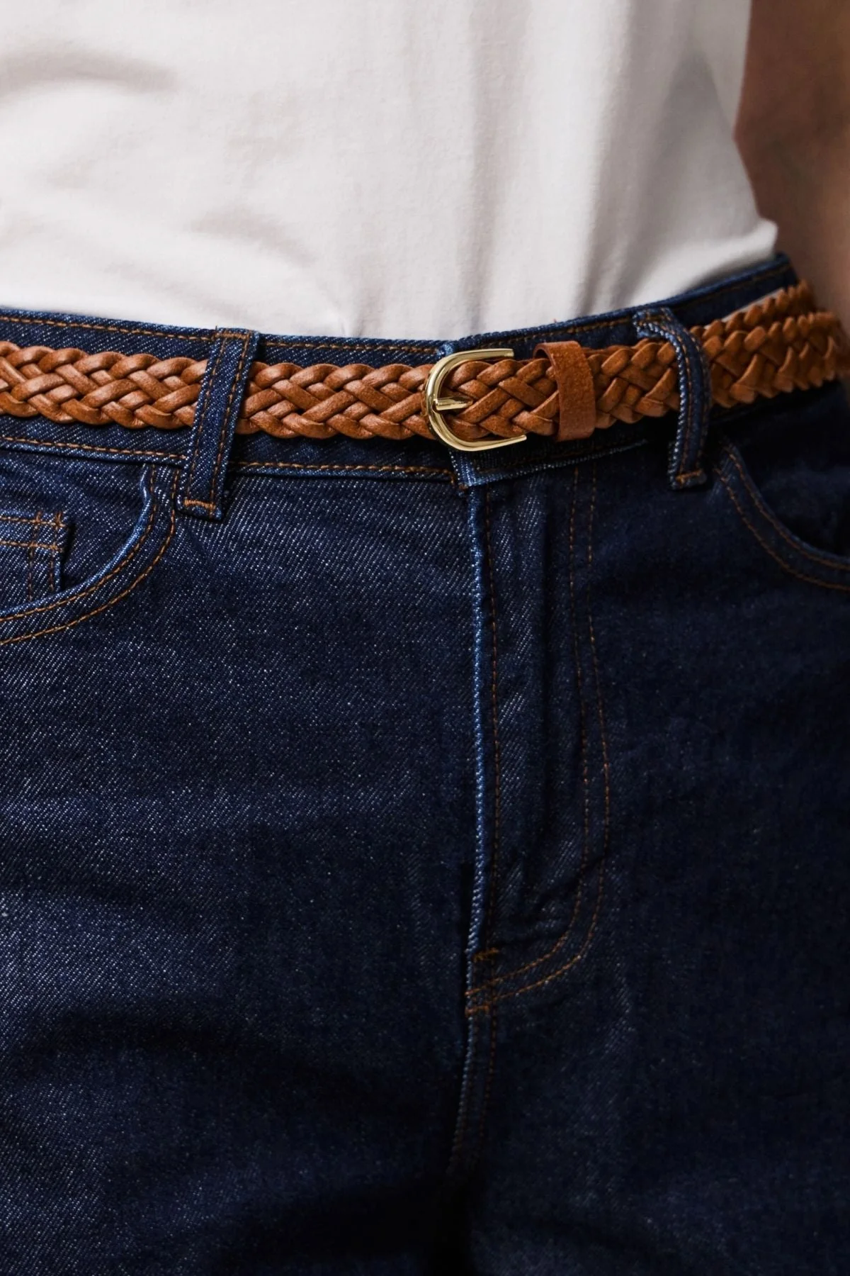 Avery Leder geflochten Slim Gürtel - Cognac - Image 2