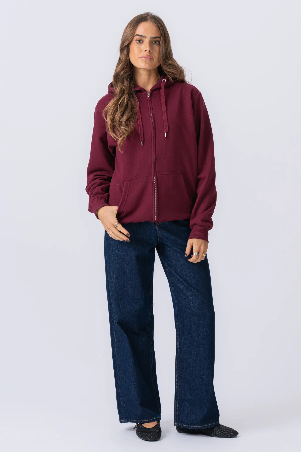 Basic Zip Hoodie - Burgund - Image 2