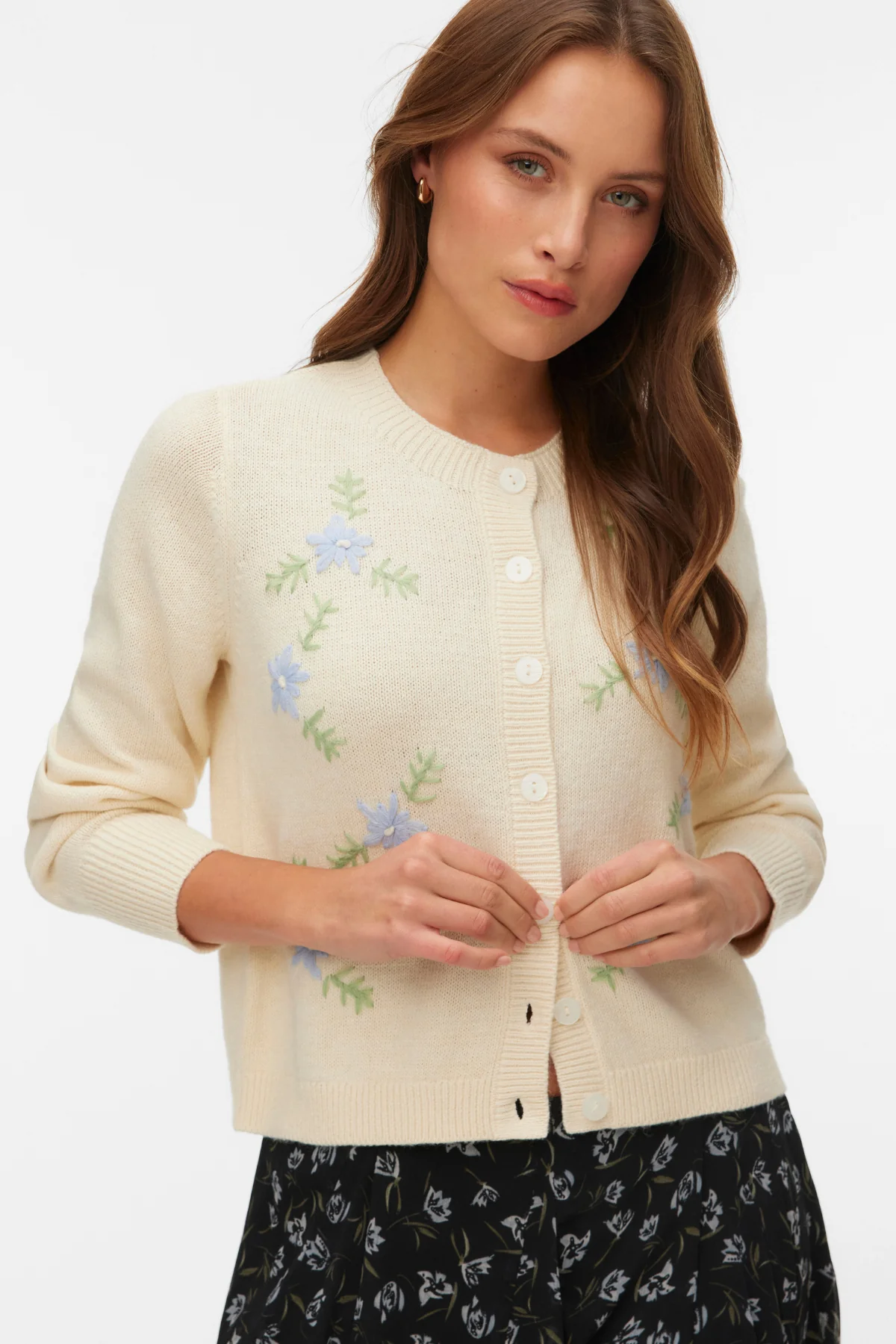 Camille Strickjacke mit O-Ausschnitt – Birke