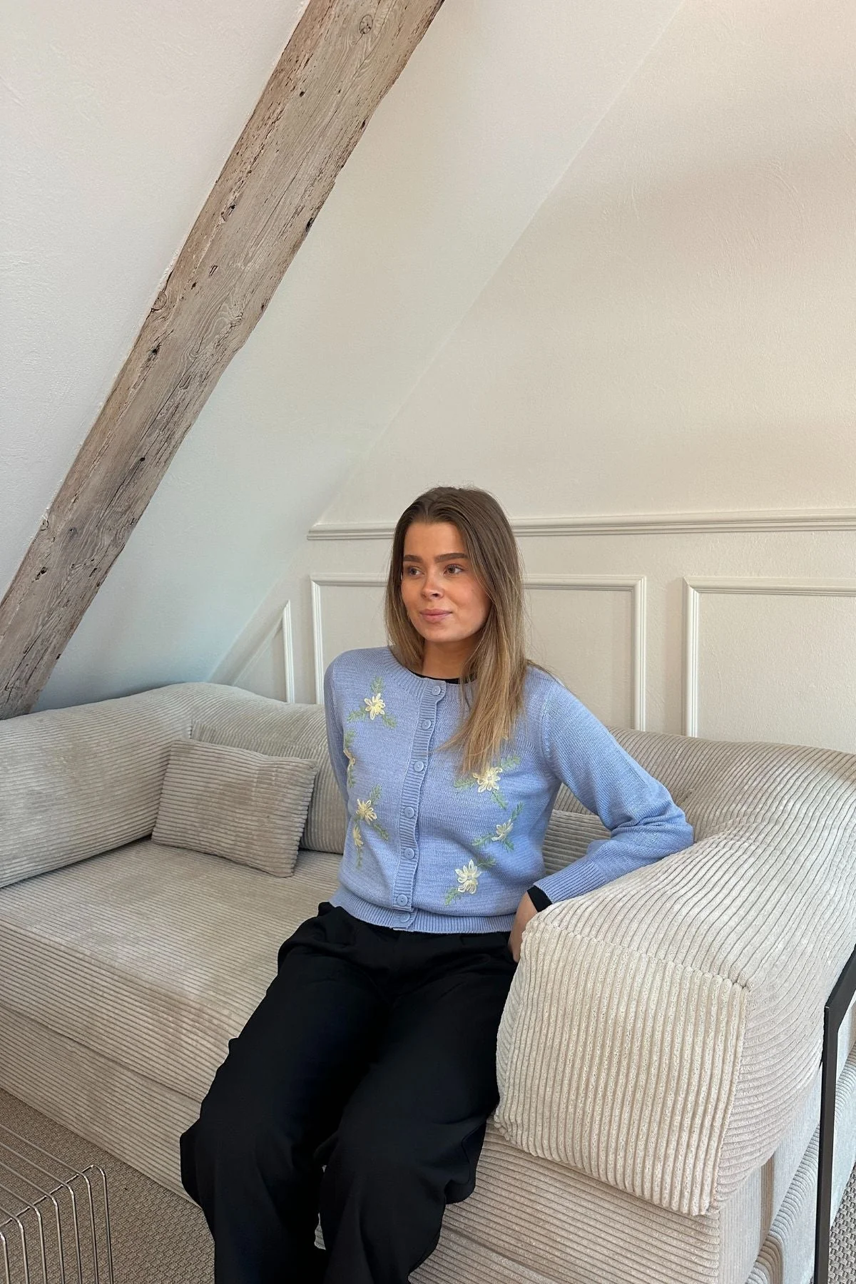 Camille O-Neck Cardigan – Brunnera Blue - Image 2