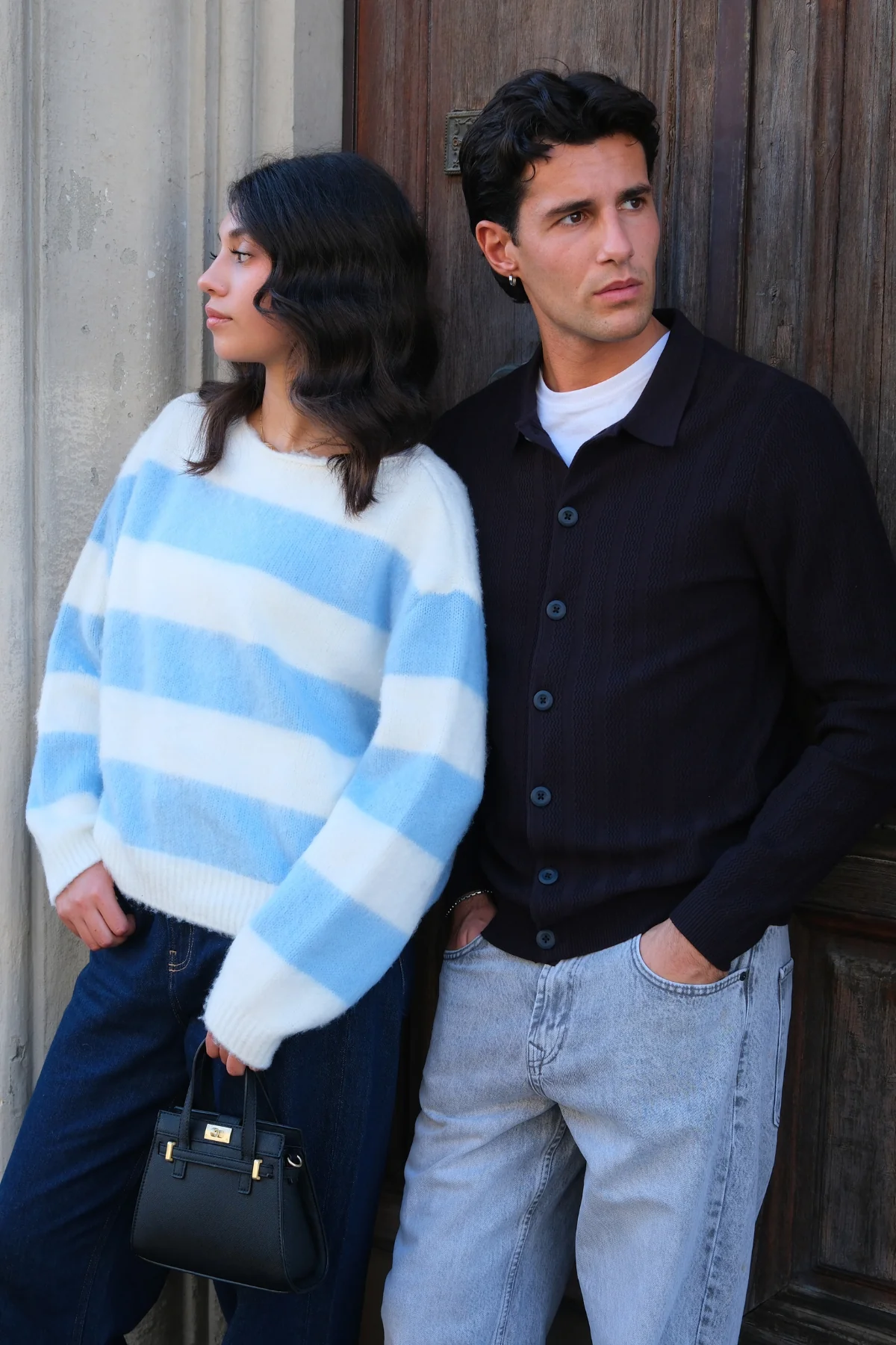Celina gestreifte Strickpullover - Weiß/Himmelblau - Image 3