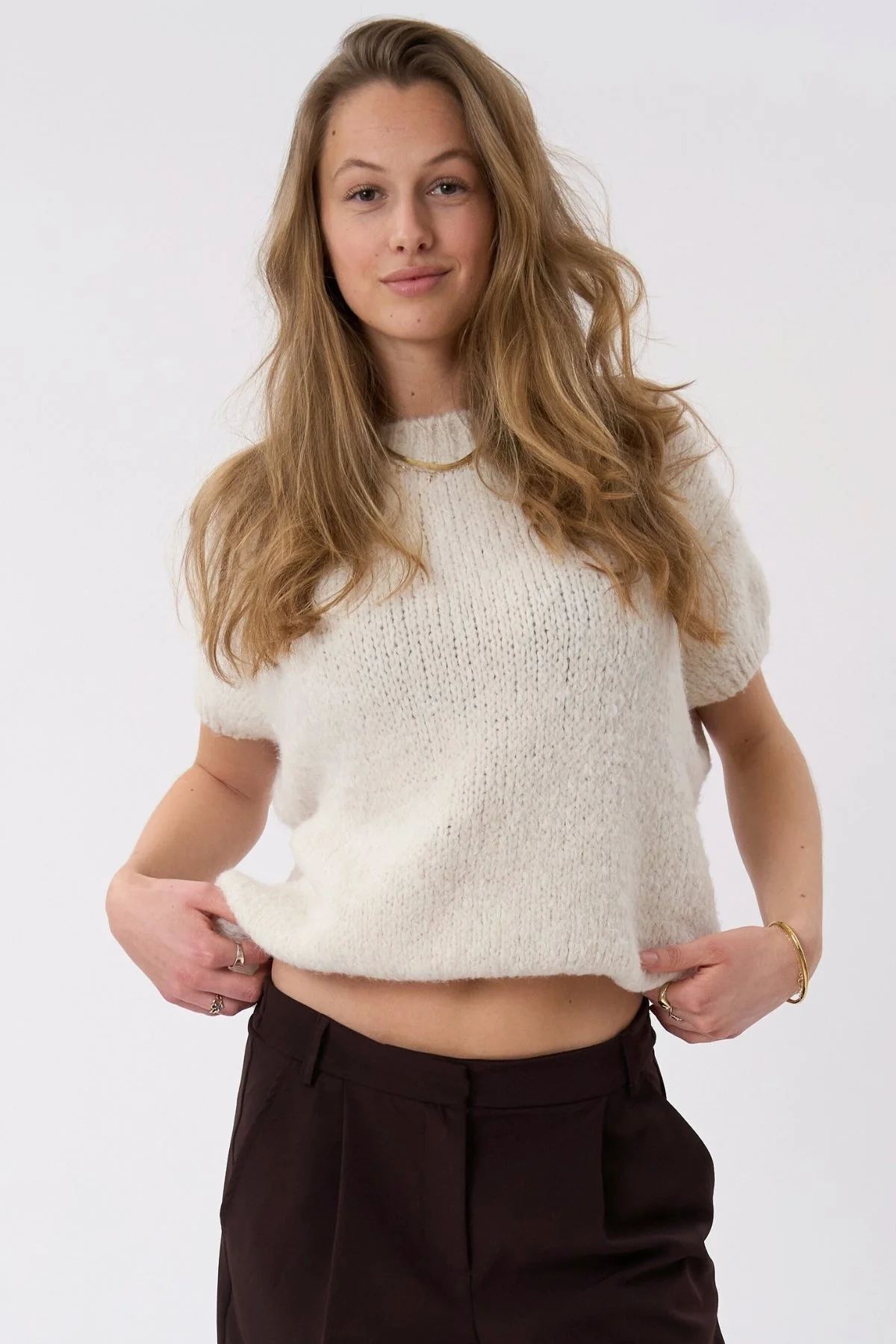 Chloe Kurzarmstrick – gebrochenes Weiß