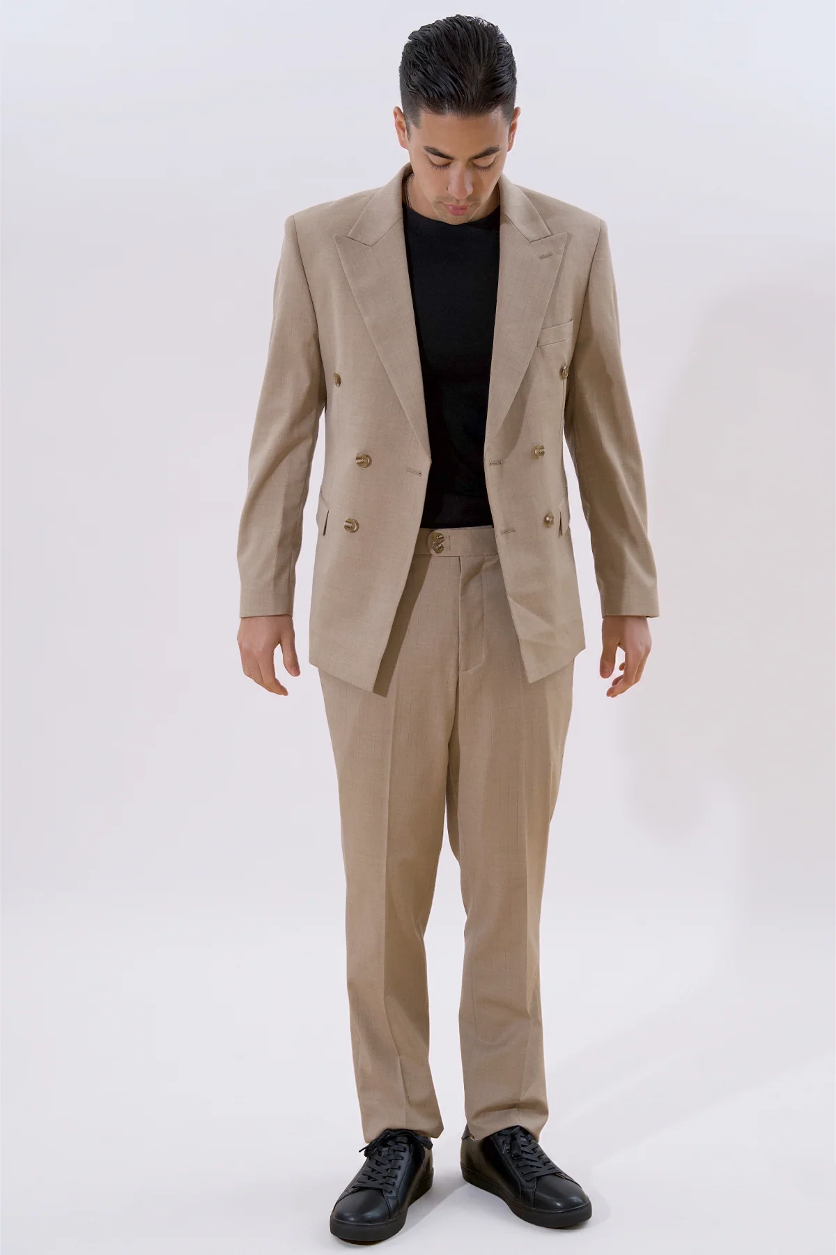 Klassischer Blazer – Beige Melange - Image 2