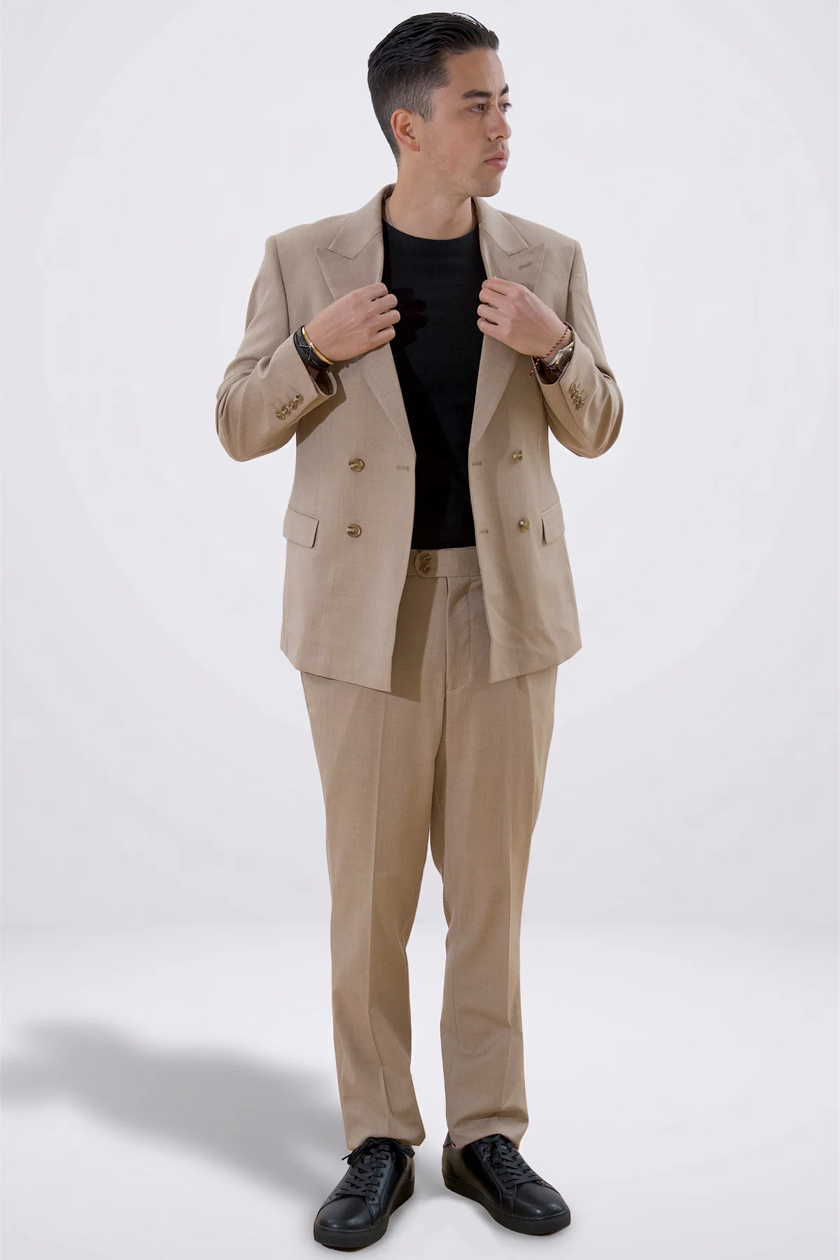 Klassischer Blazer – Beige Melange - Image 3