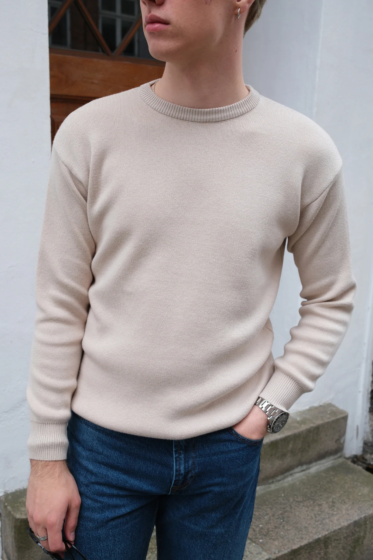 Crewneck -Strickpullover - leichtes Beige - Image 3