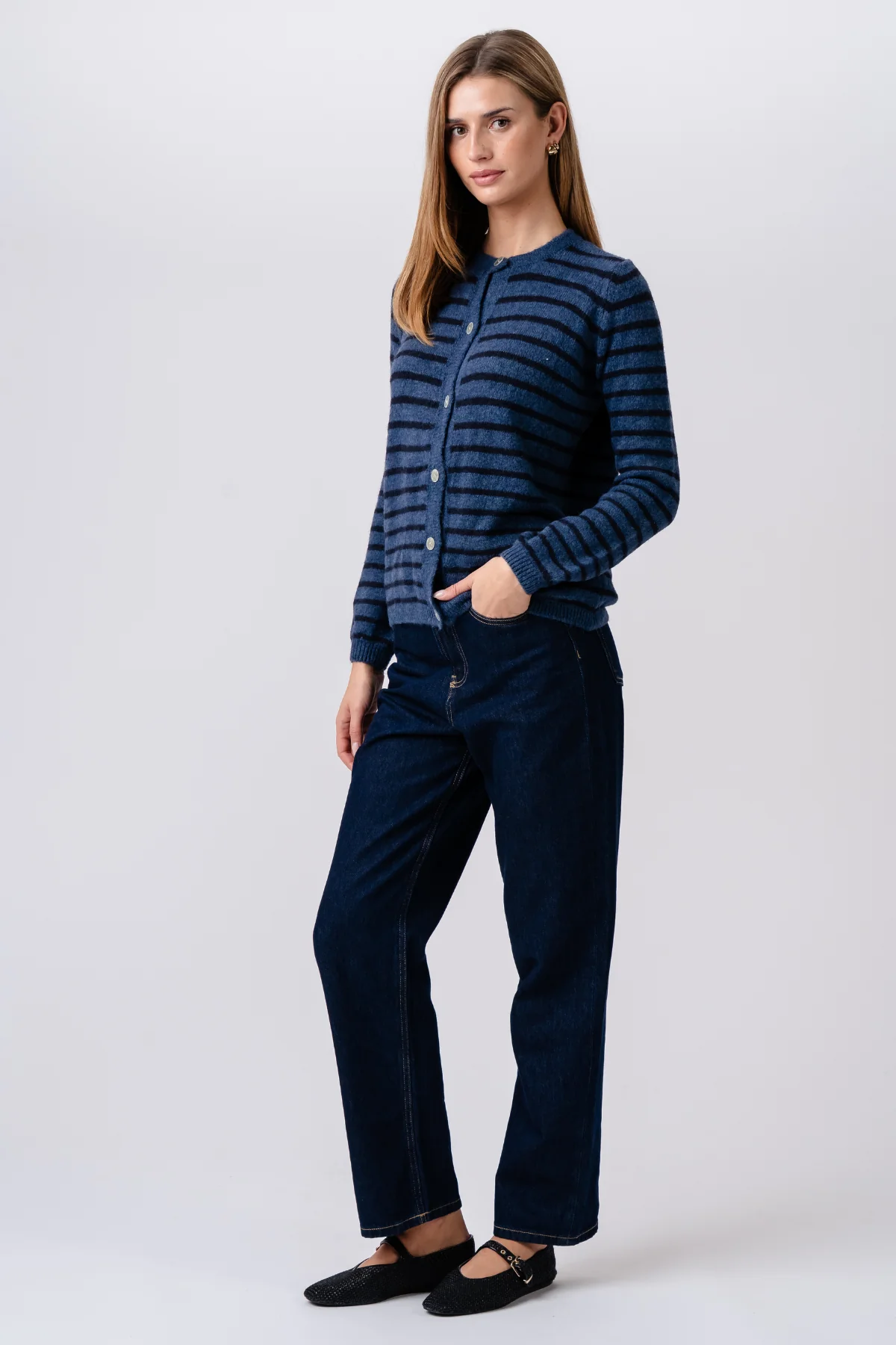 Gestreifter Crizette-Strick-Cardigan – Blau/Tiefblau - Image 5