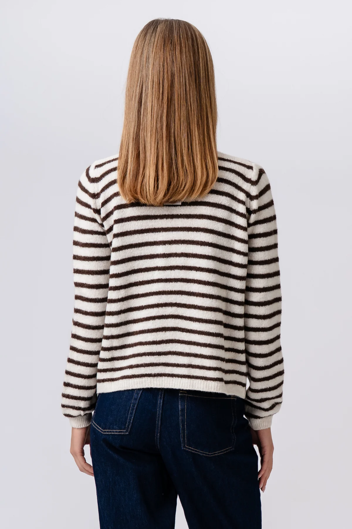 Gestreifter Crizette-Strick-Cardigan – gebrochenes Weiß/Braun - Image 7
