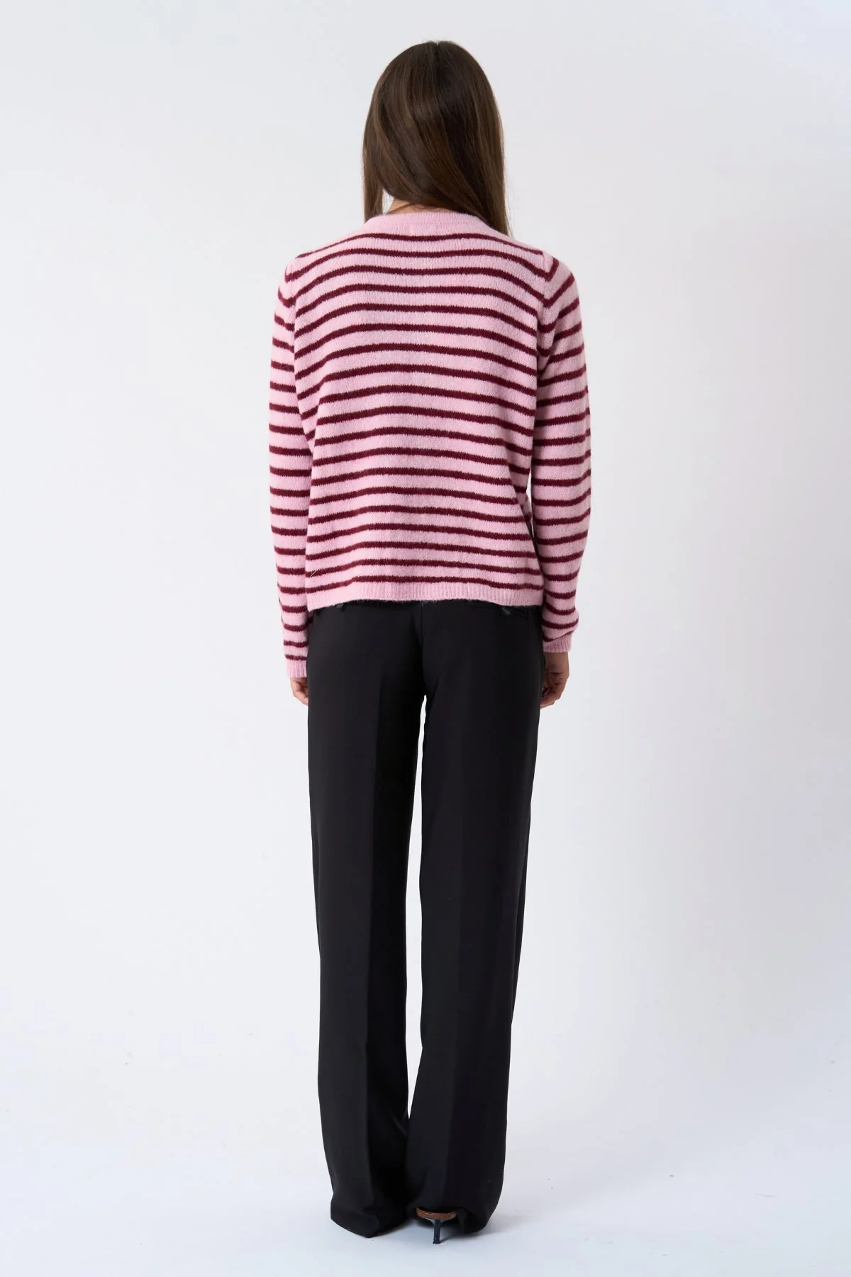 Gestreifter Crizette-Strick-Cardigan – Rosa/Burgund - Image 6