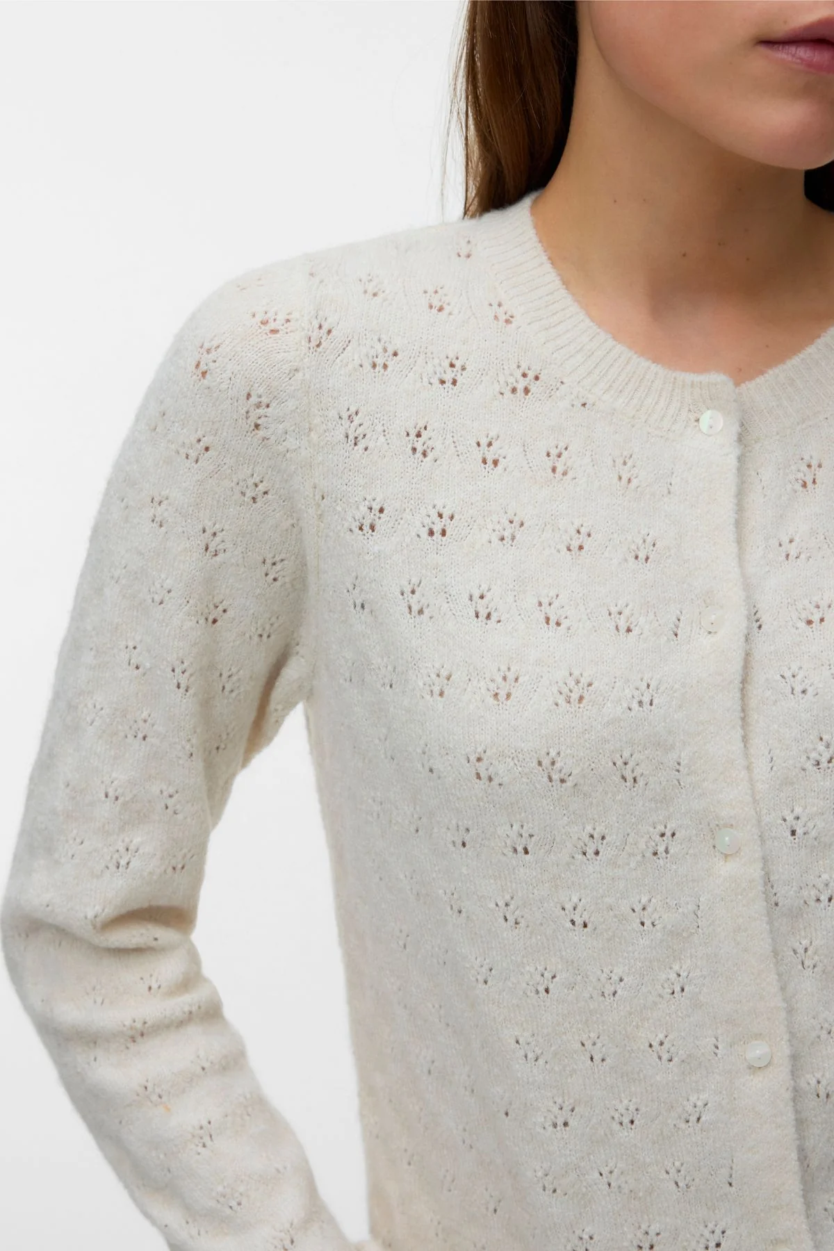 Doffy Stitch Ls O-Neck Cardigan - Birch Melange - Image 4