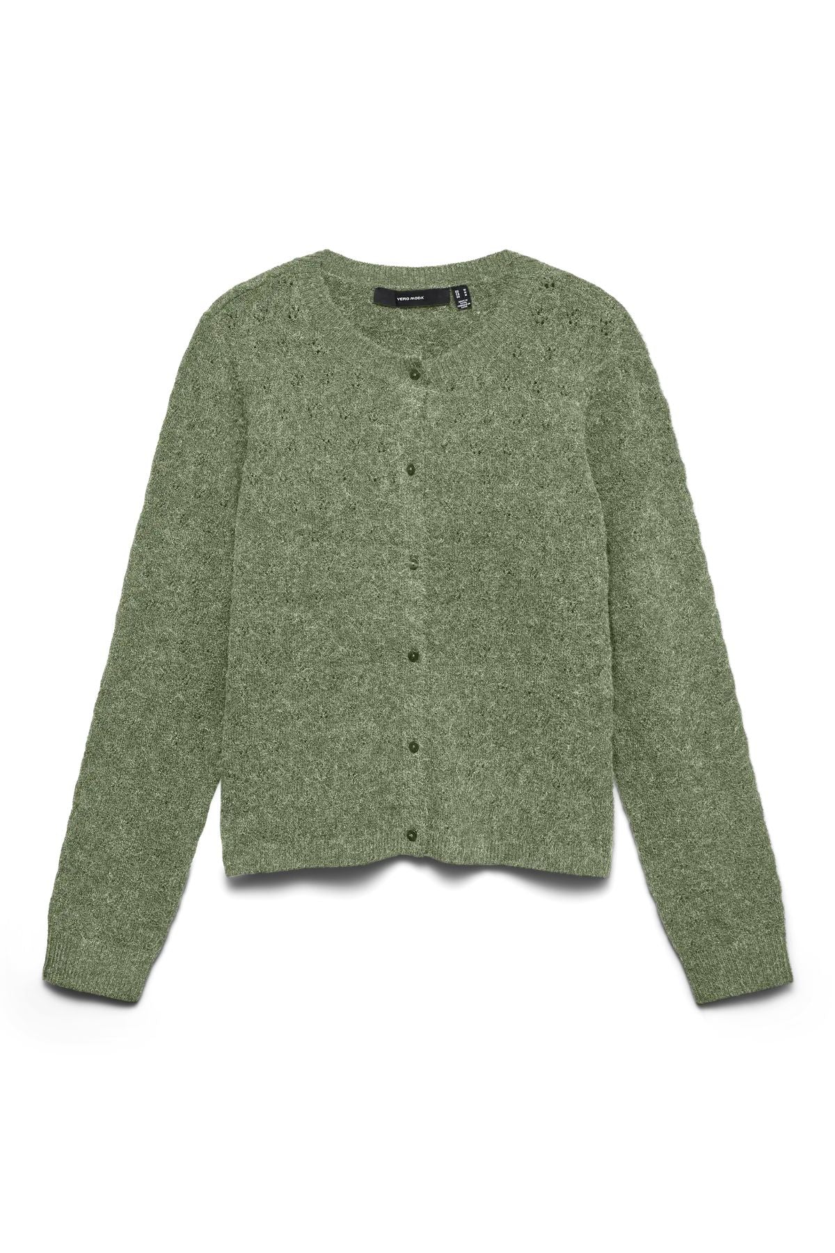 Doffy Stitch Langarm O-Ausschnitt Cardigan - Ölgrün Melange