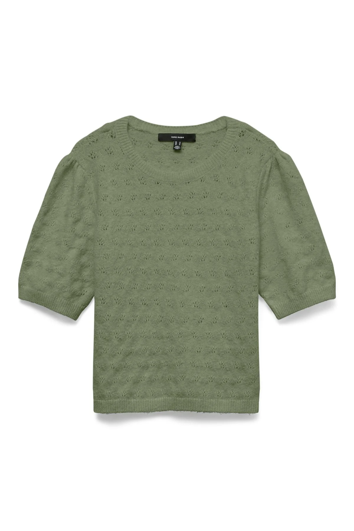 Doffy Stitch Pullover mit O-Ausschnitt – Oil Green Melange