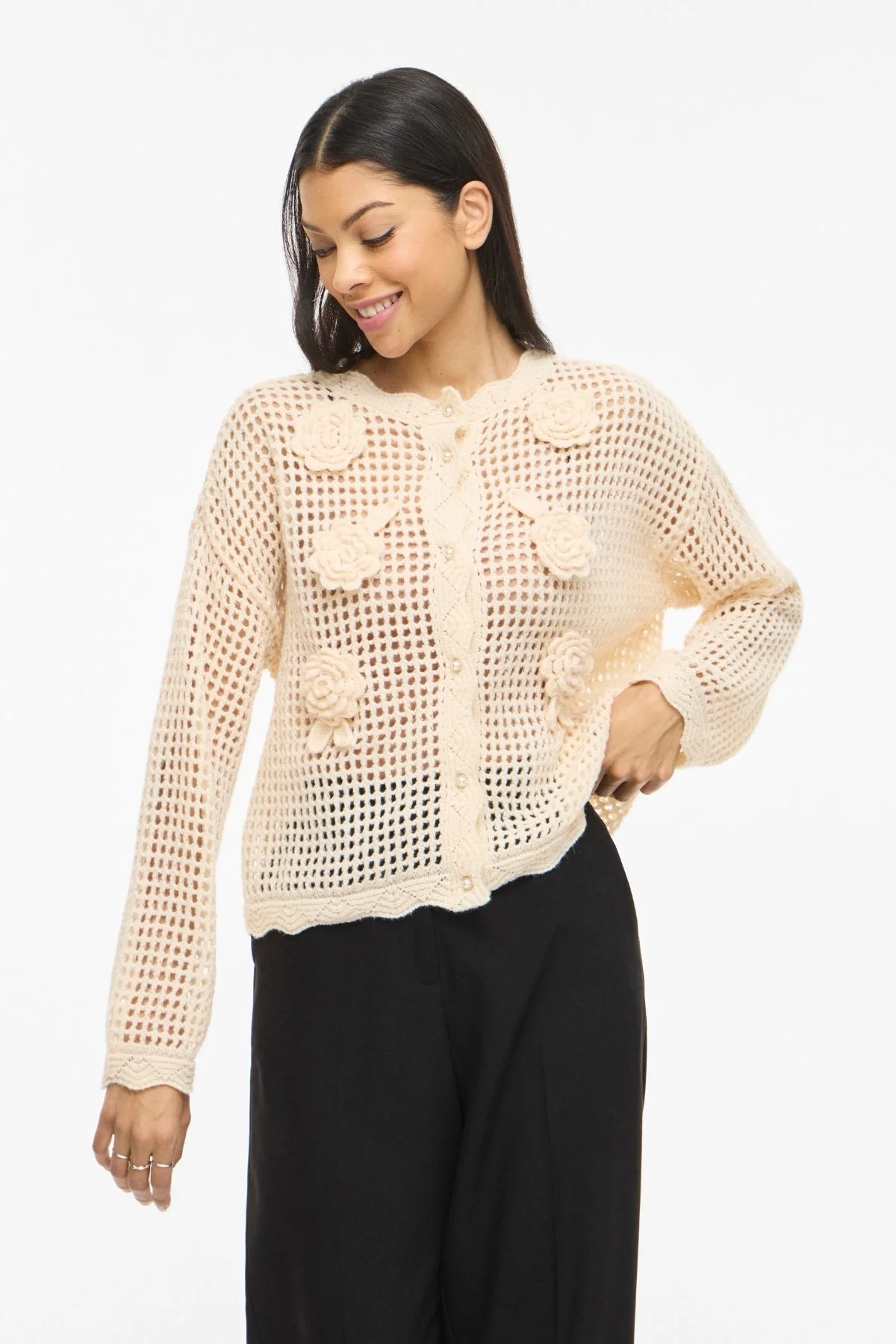Enny Flower Strick-Cardigan – Birke