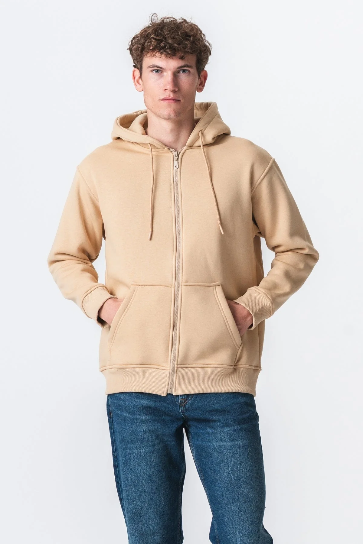 Entspannter Zip Hoodie - Beige - Image 2