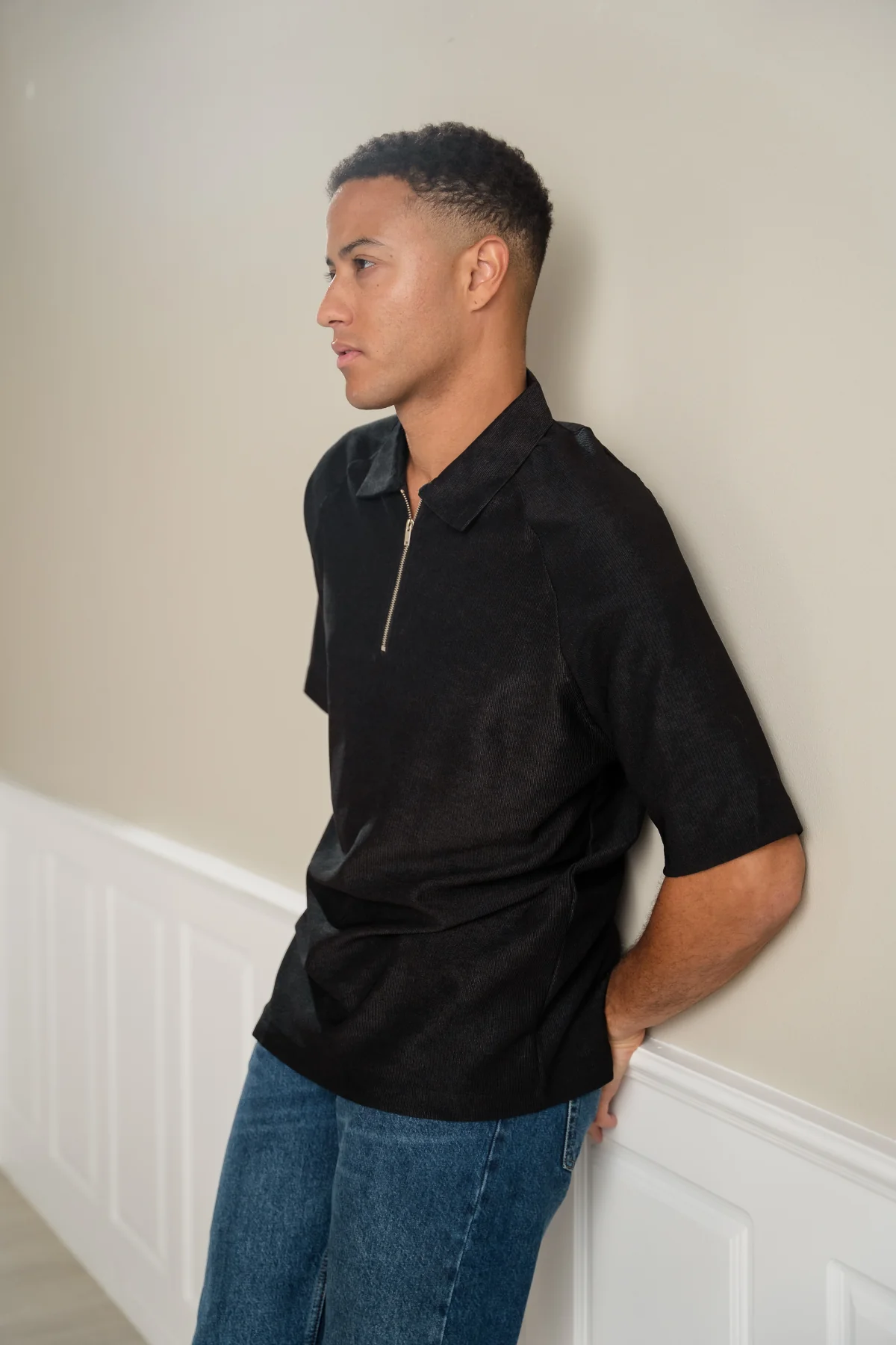 Enzo Kurzarm halbe Zip - Schwarz - Image 4