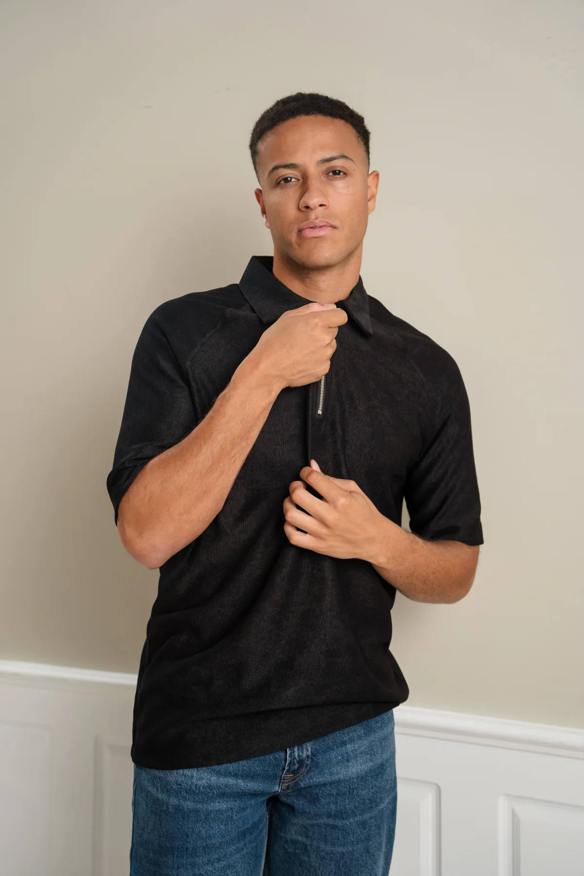 Enzo Kurzarm halbe Zip - Schwarz - Image 5