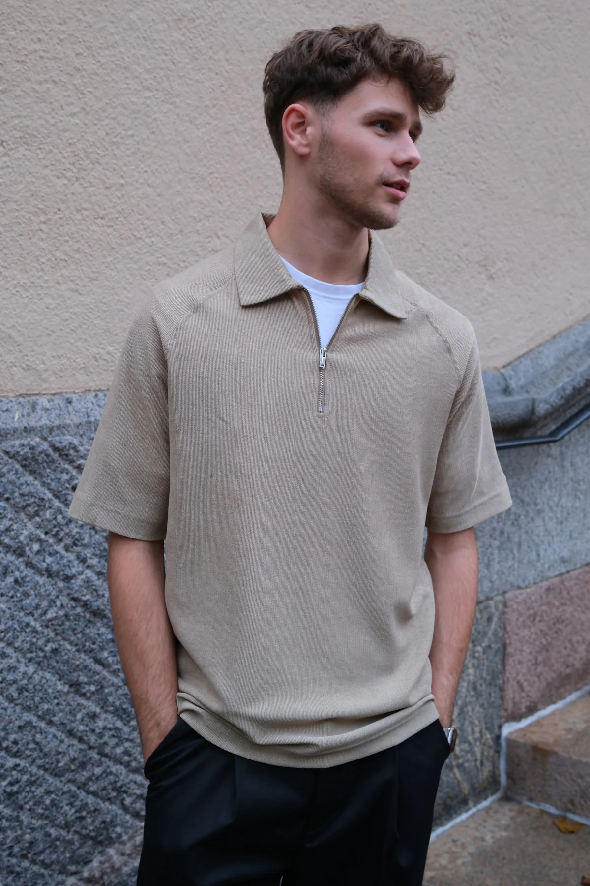 Enzo Kurzarm halbe Zip - Khaki - Image 2
