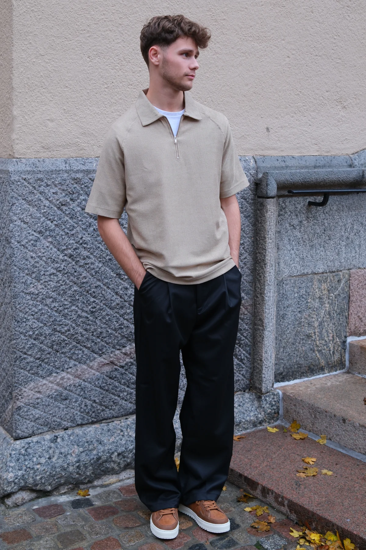 Enzo Kurzarm halbe Zip - Khaki - Image 3