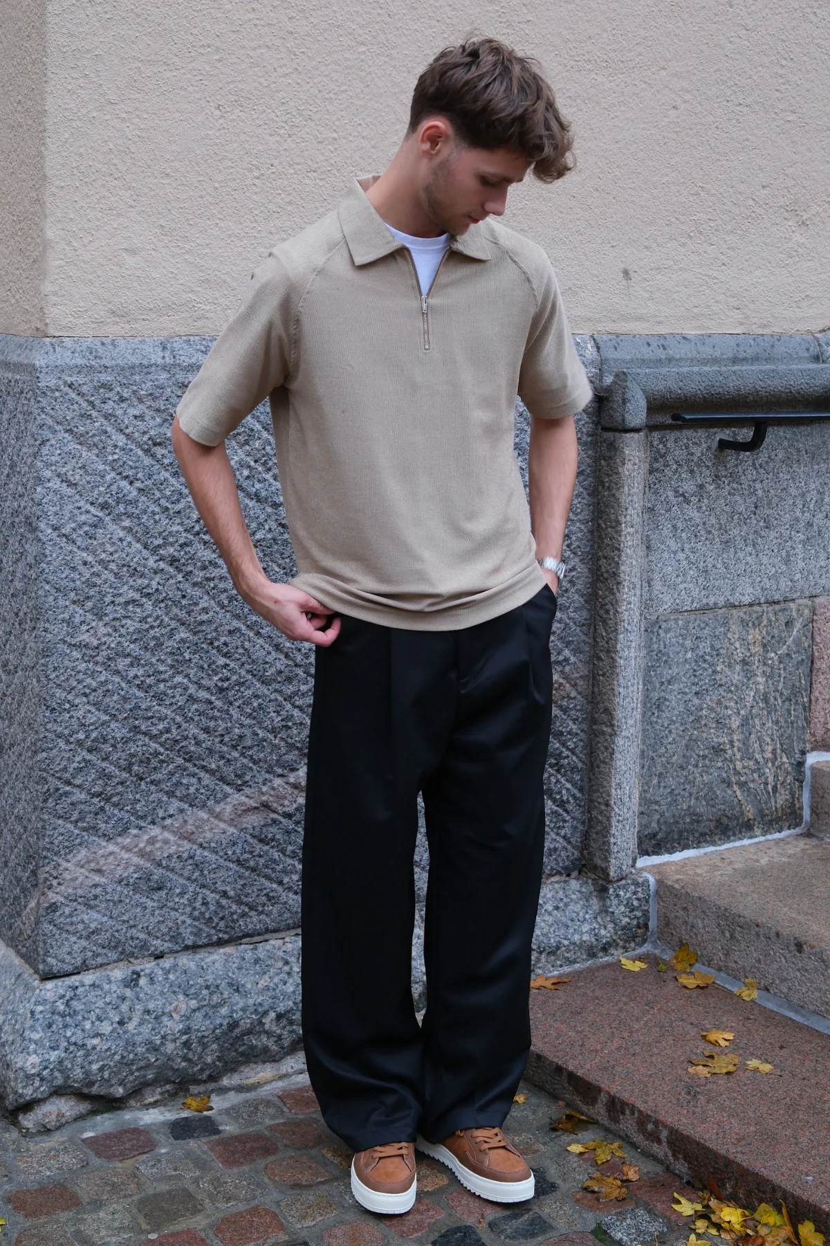 Enzo Kurzarm halbe Zip - Khaki - Image 4