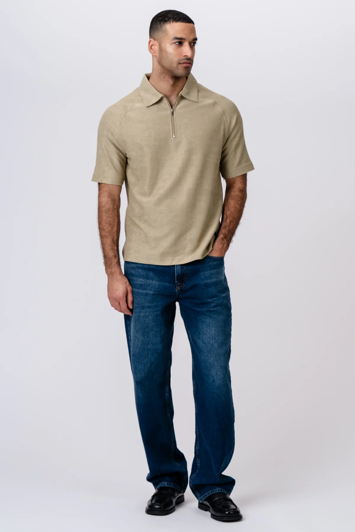 Enzo Kurzarm halbe Zip - Khaki - Image 5