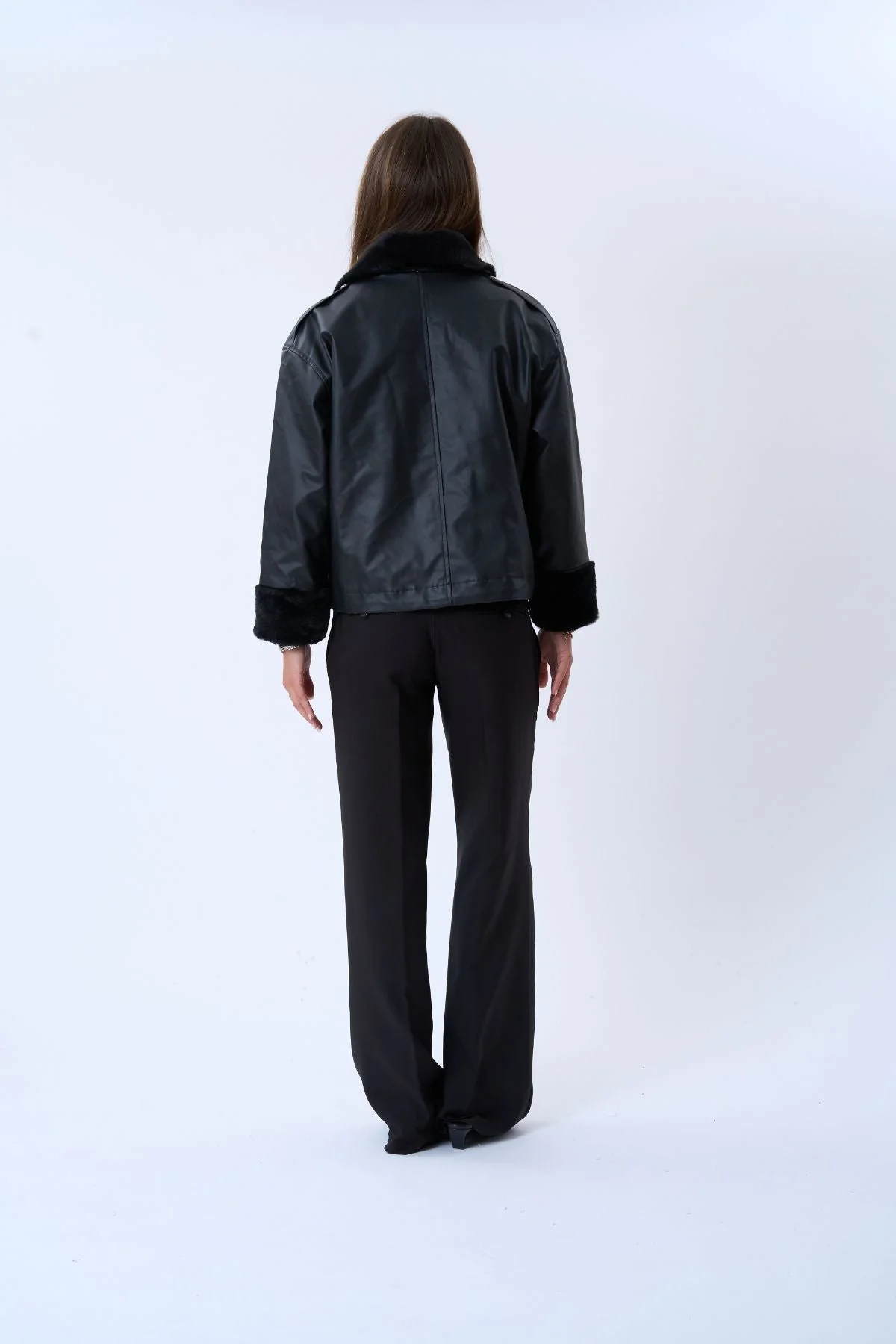 Faux Leder -Schearling -Jacke - Schwarz - Image 3
