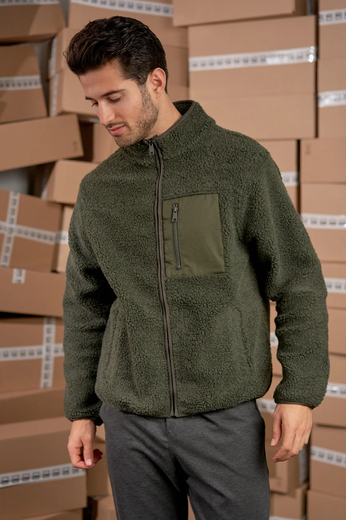 Fleecejacke - dunkle Olive - Image 2