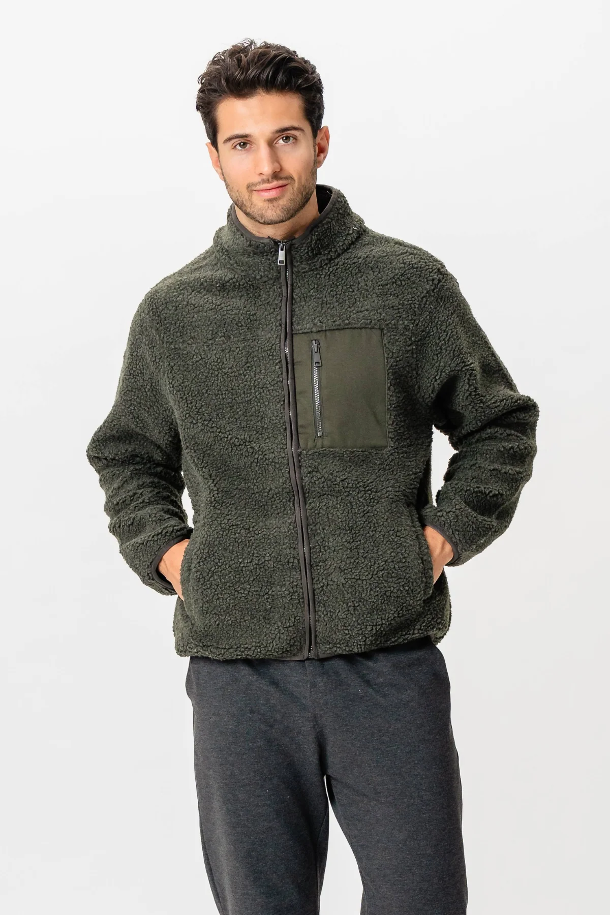 Fleecejacke - dunkle Olive - Image 3