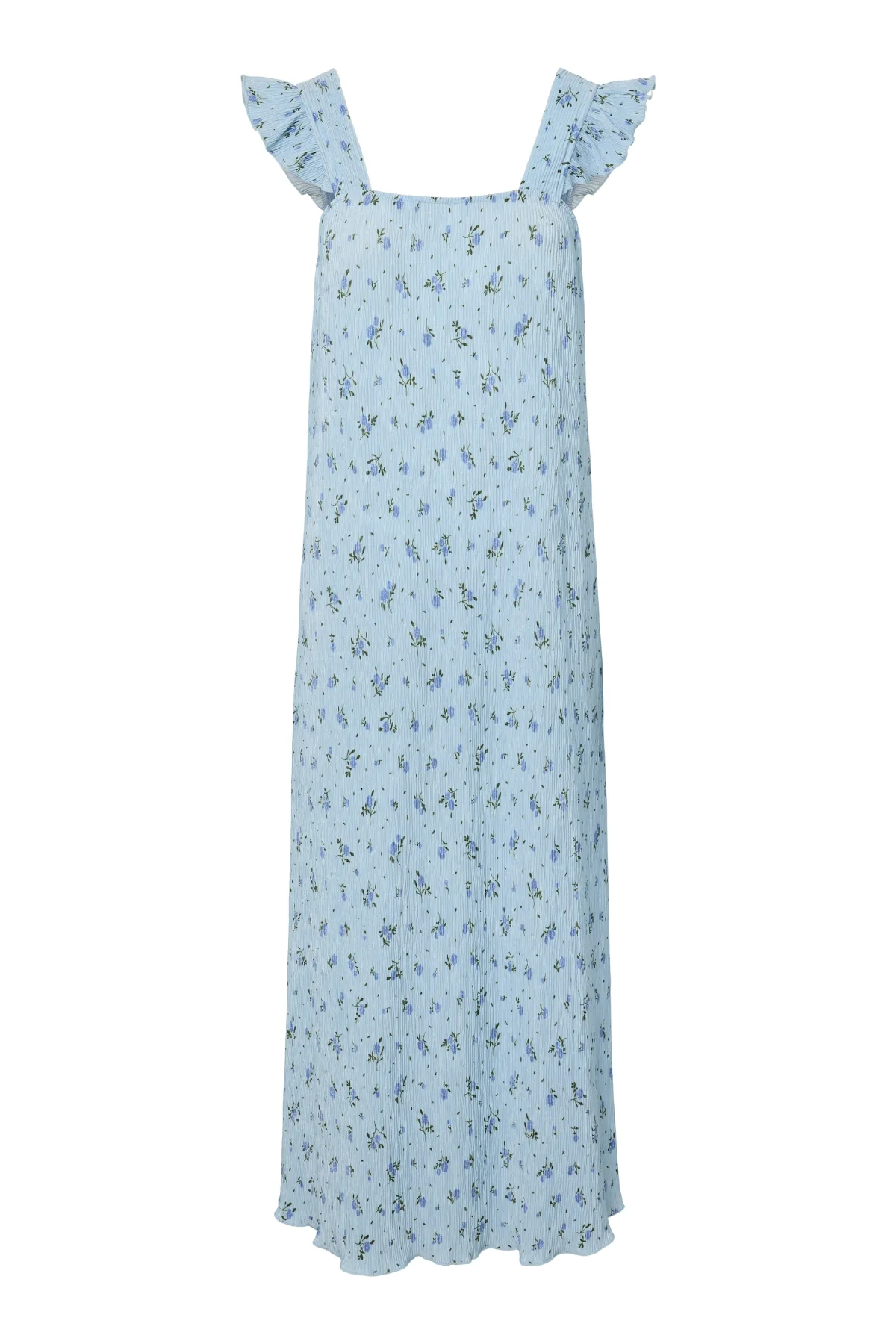 Volantkleid mit Flora-Trägern – Kaschmirblau