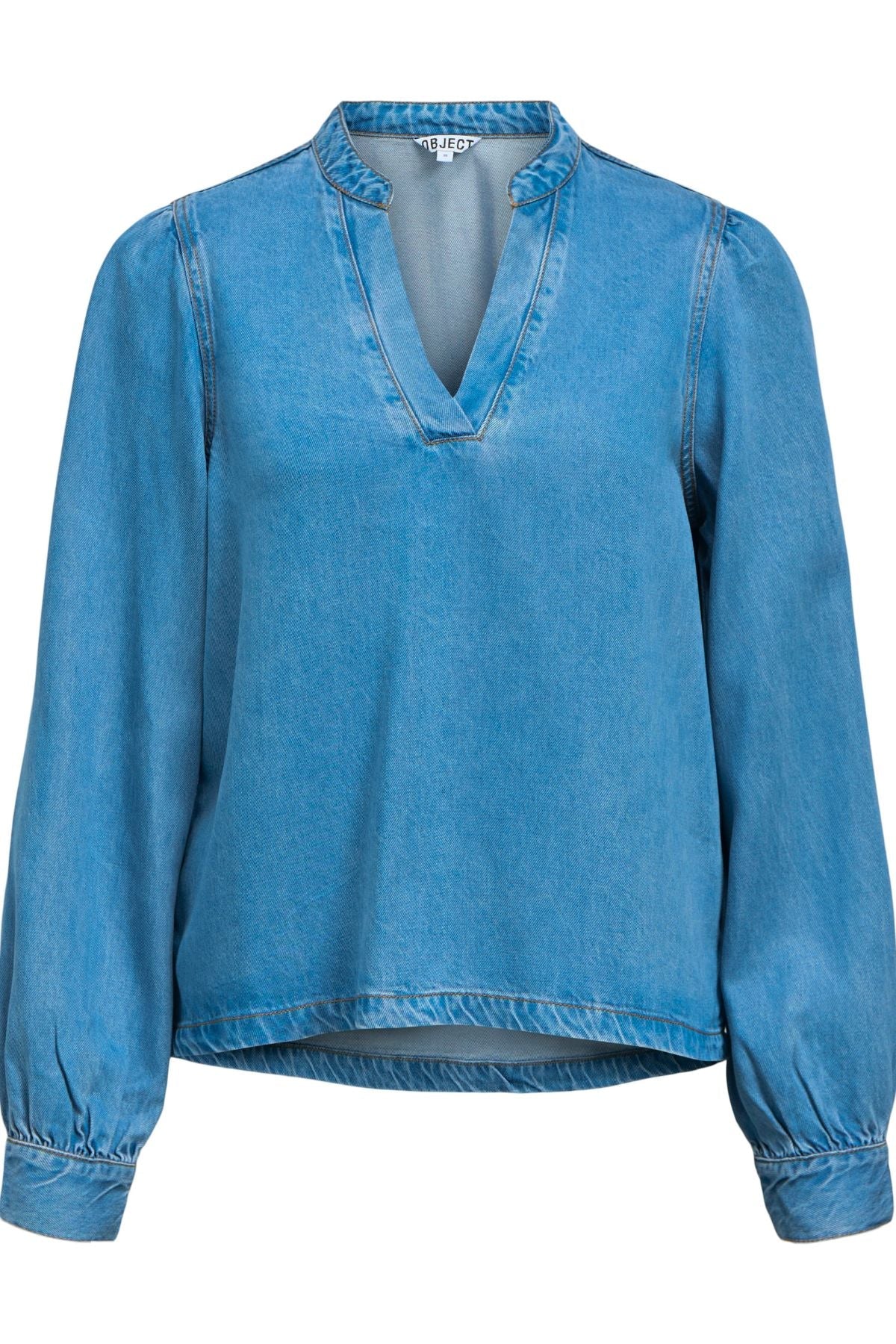 Frame V-Ausschnitt Re Denim Top – Hellblauer Denim