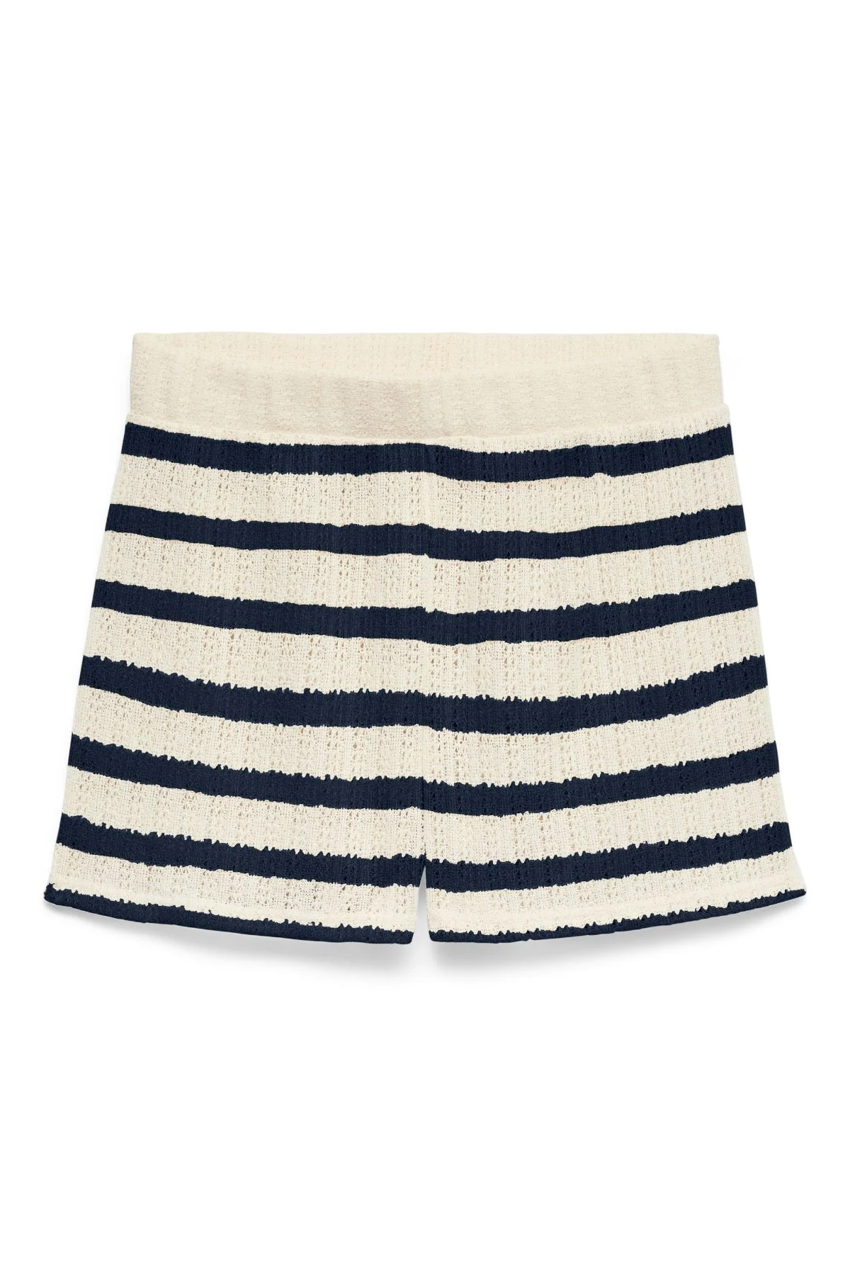 Freja Mid-waist Shorts - Birch Stripes - Navy Blazer