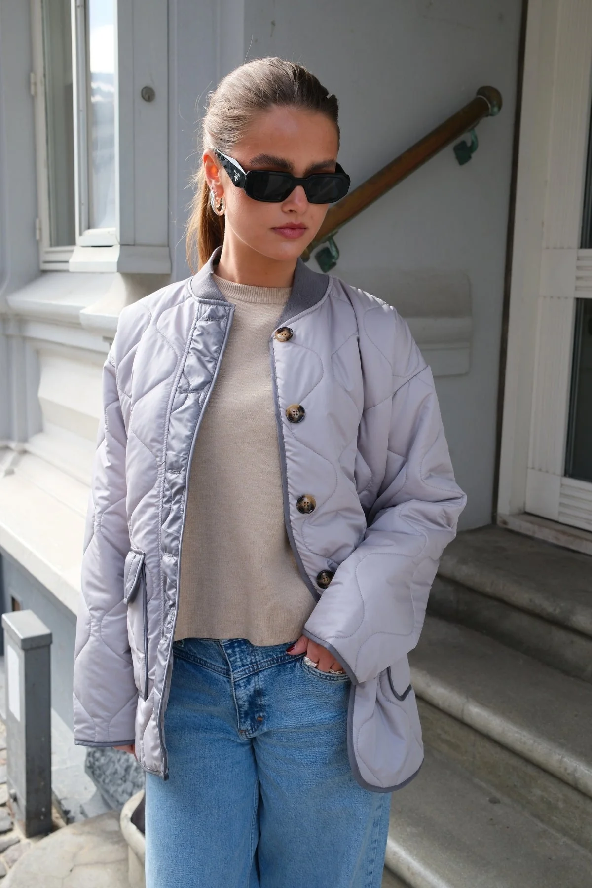 Gesteppte Blockjacke - grau - Image 2
