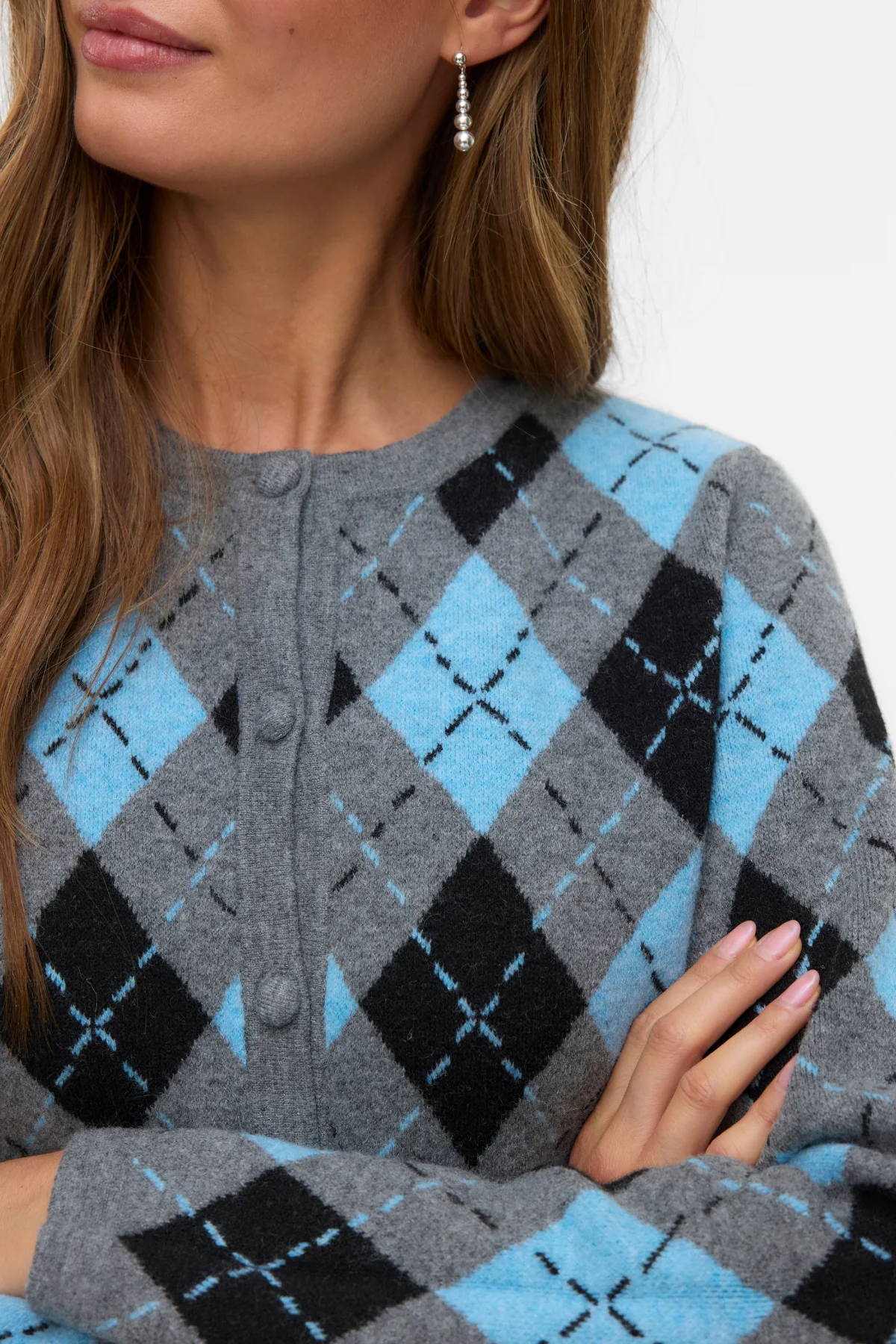 Giorgia O -Neck -Strickjacke - mittelgraue Melange - Image 3