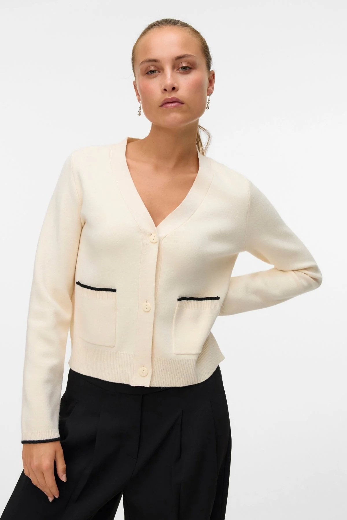 Goldfarbener Kontrast-Cardigan mit V-Ausschnitt - Birch W. Schwarz