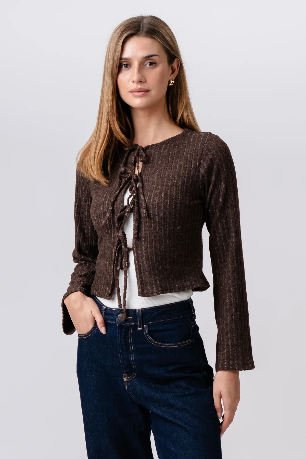 Ivy Krawattenbluse gestrickt – Braun