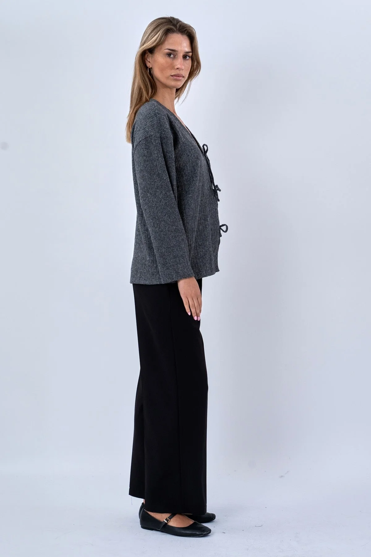 Ivy Krawattenbluse gestrickt – Grau - Image 3
