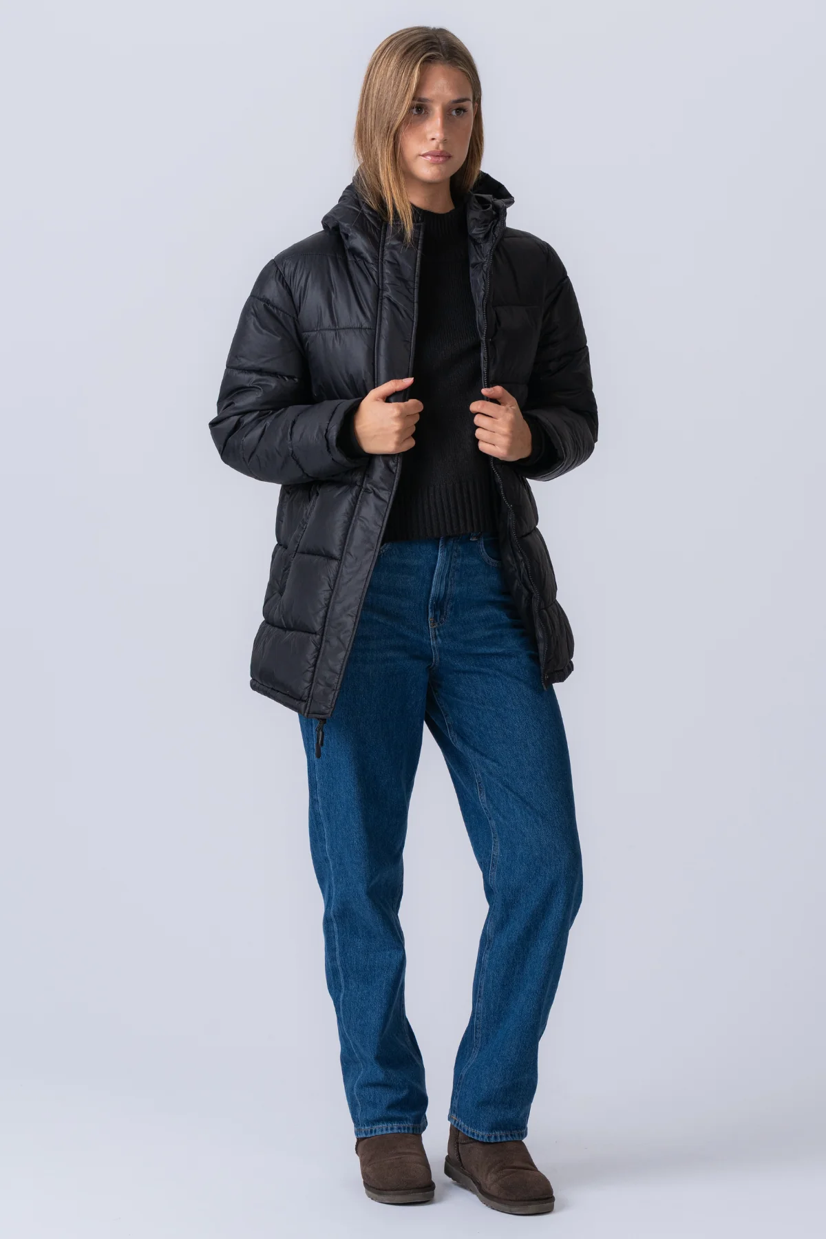 Lange Pufferjacke - Schwarz - Image 4