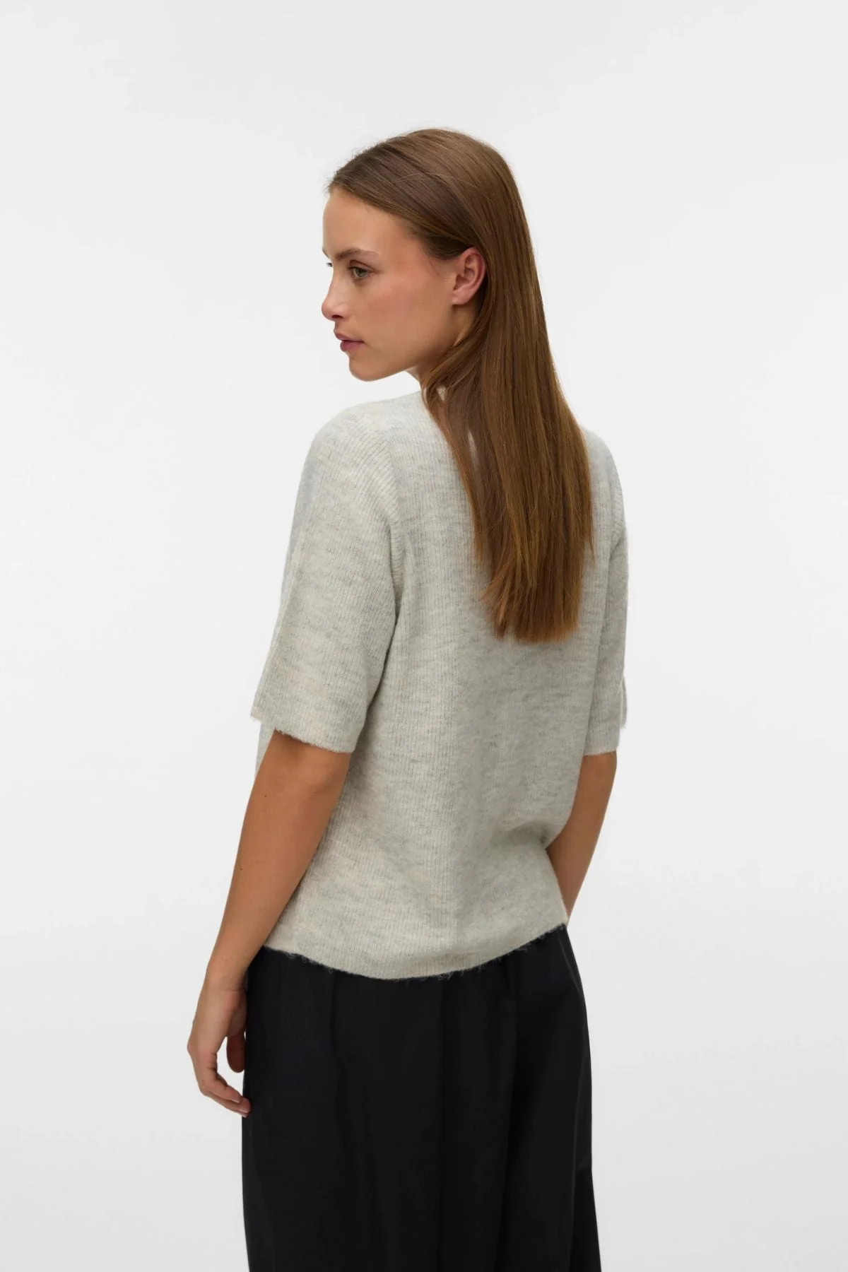 Lefile 2/4 O-Neck Pearl Cardigan – Hellgrau Melange - Image 3