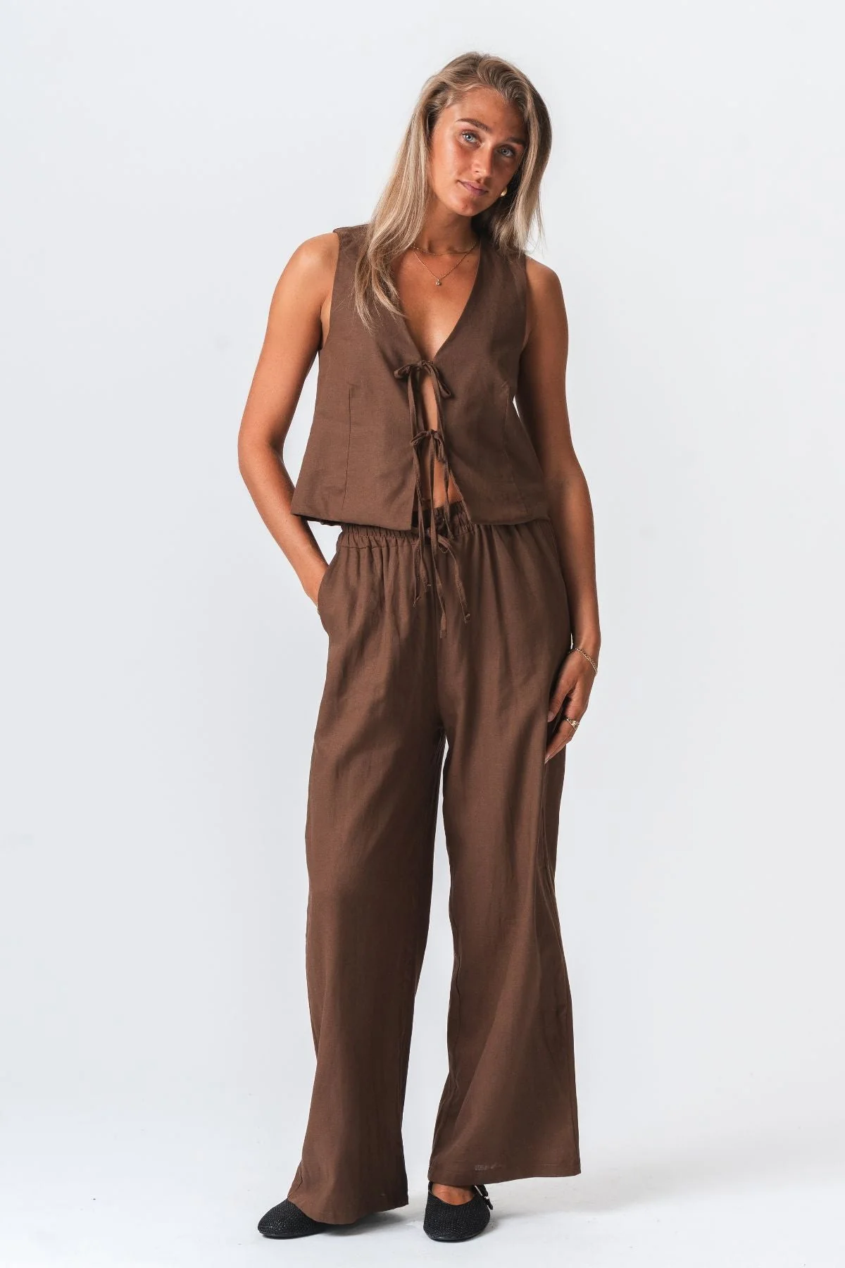 Leinen Pants - Braun - Image 3