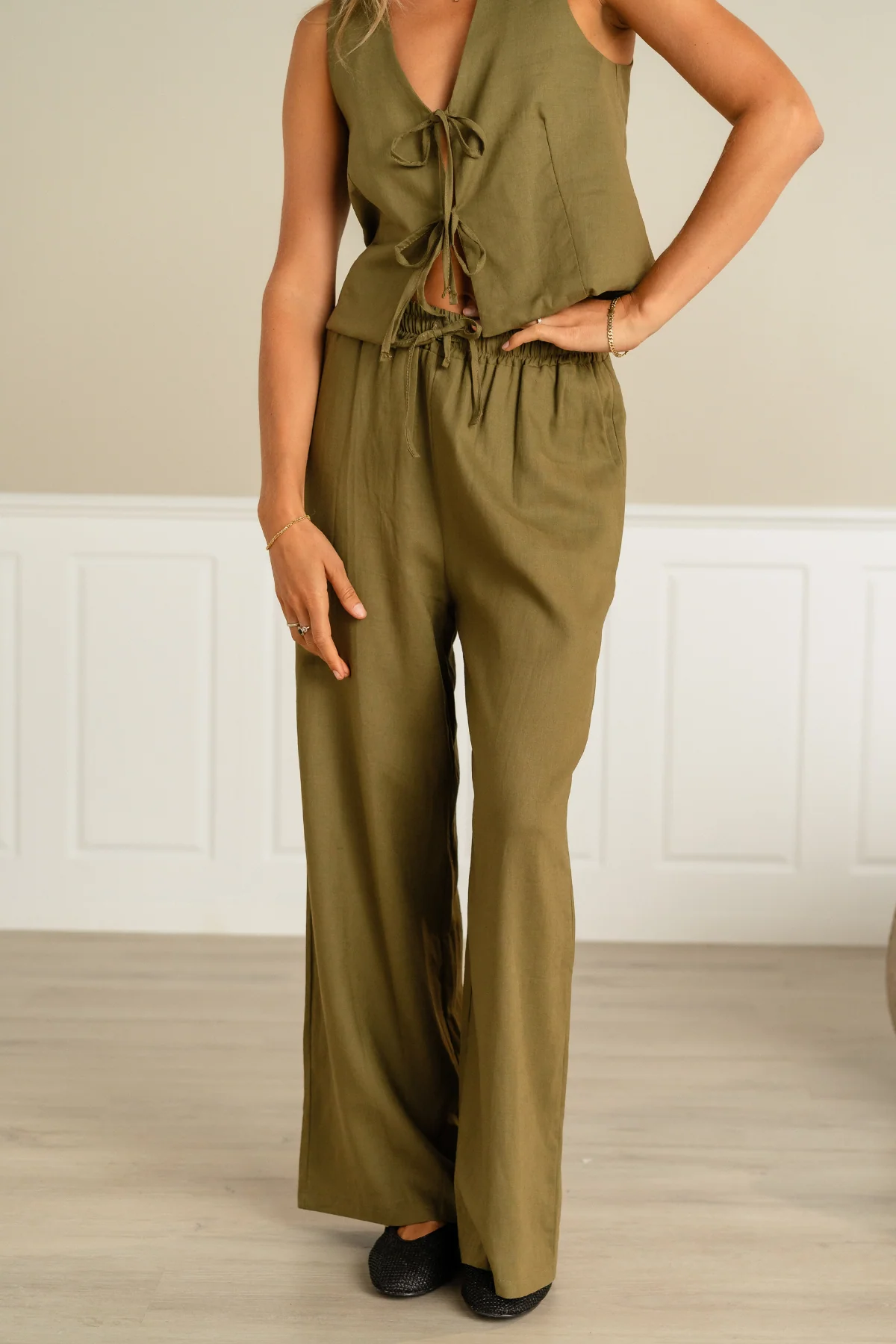 Leinen Pants - Grün - Image 2