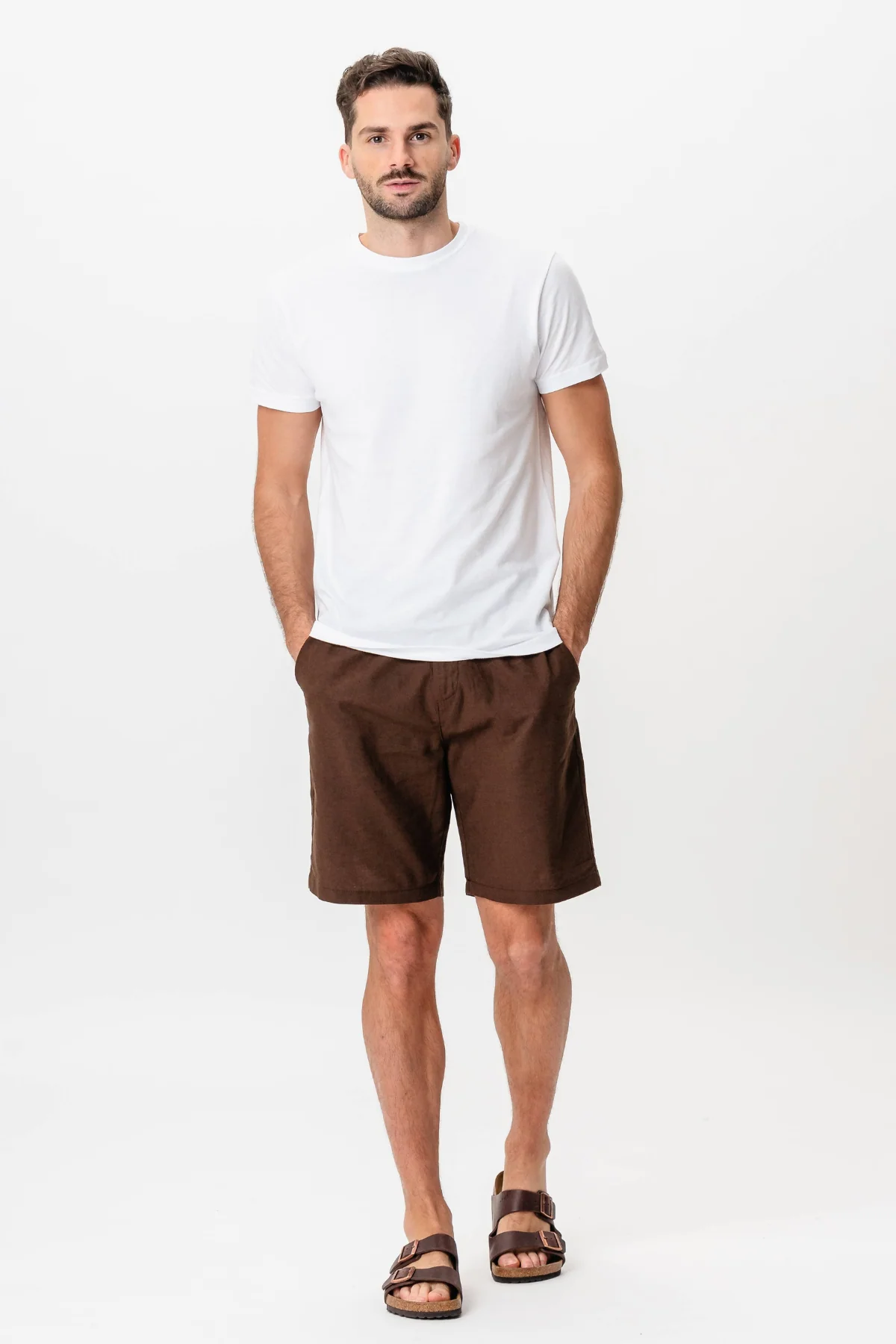 Leinen Shorts - Kaffee - Image 2