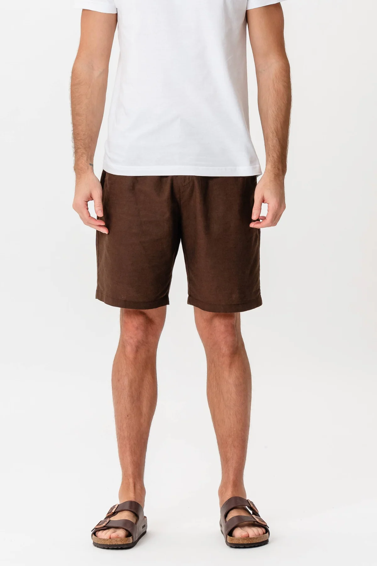 Leinen Shorts - Kaffee - Image 3