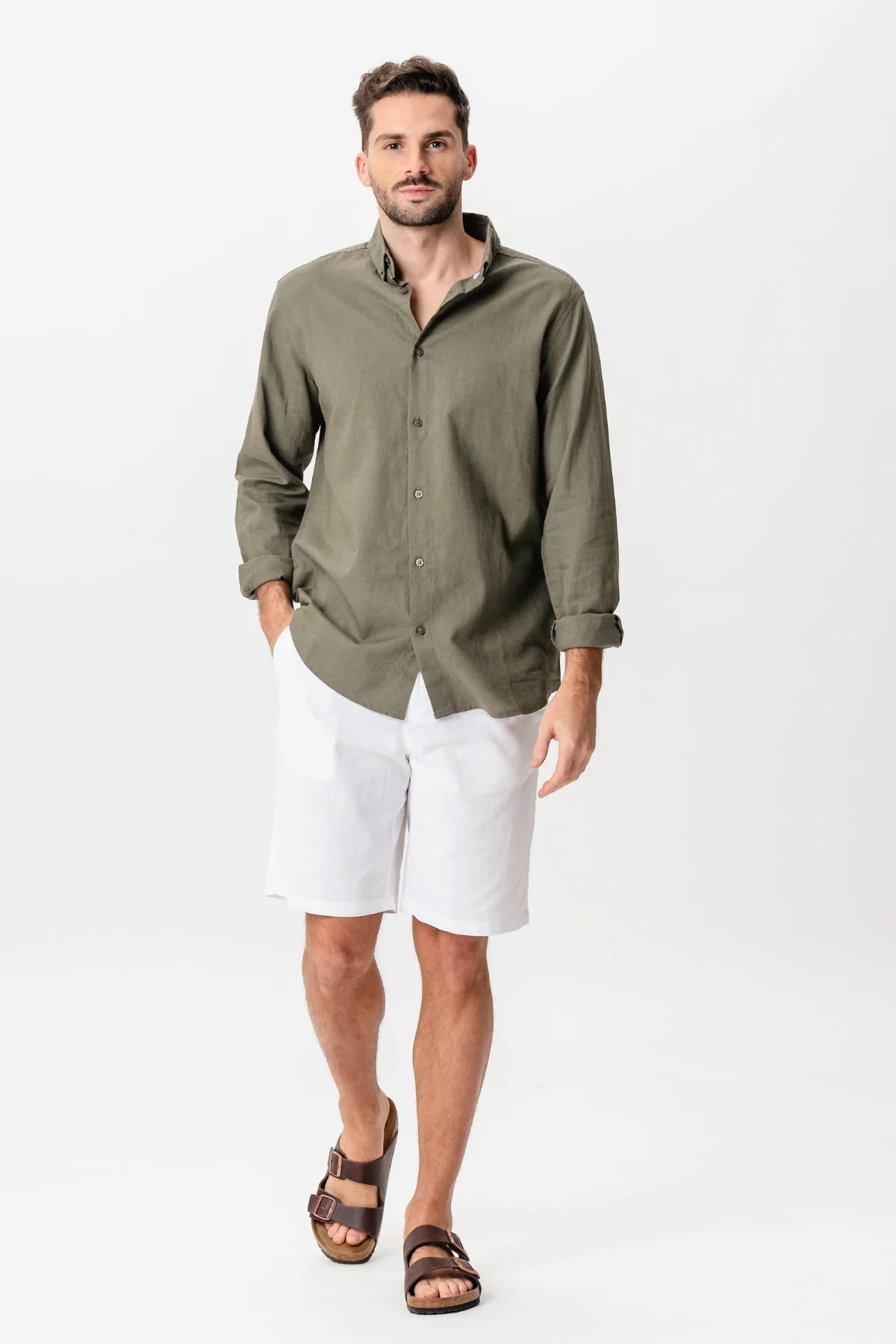 Leinen Shorts - Weiß - Image 3