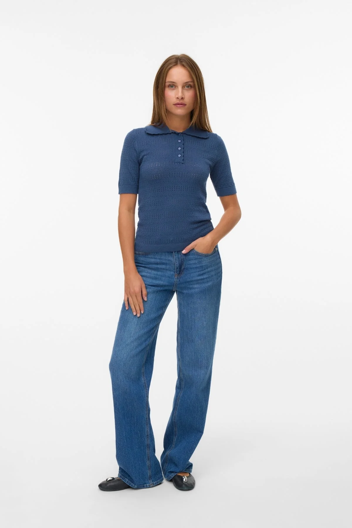Limone Scallop Poloneck – Dunkler Denim - Image 2