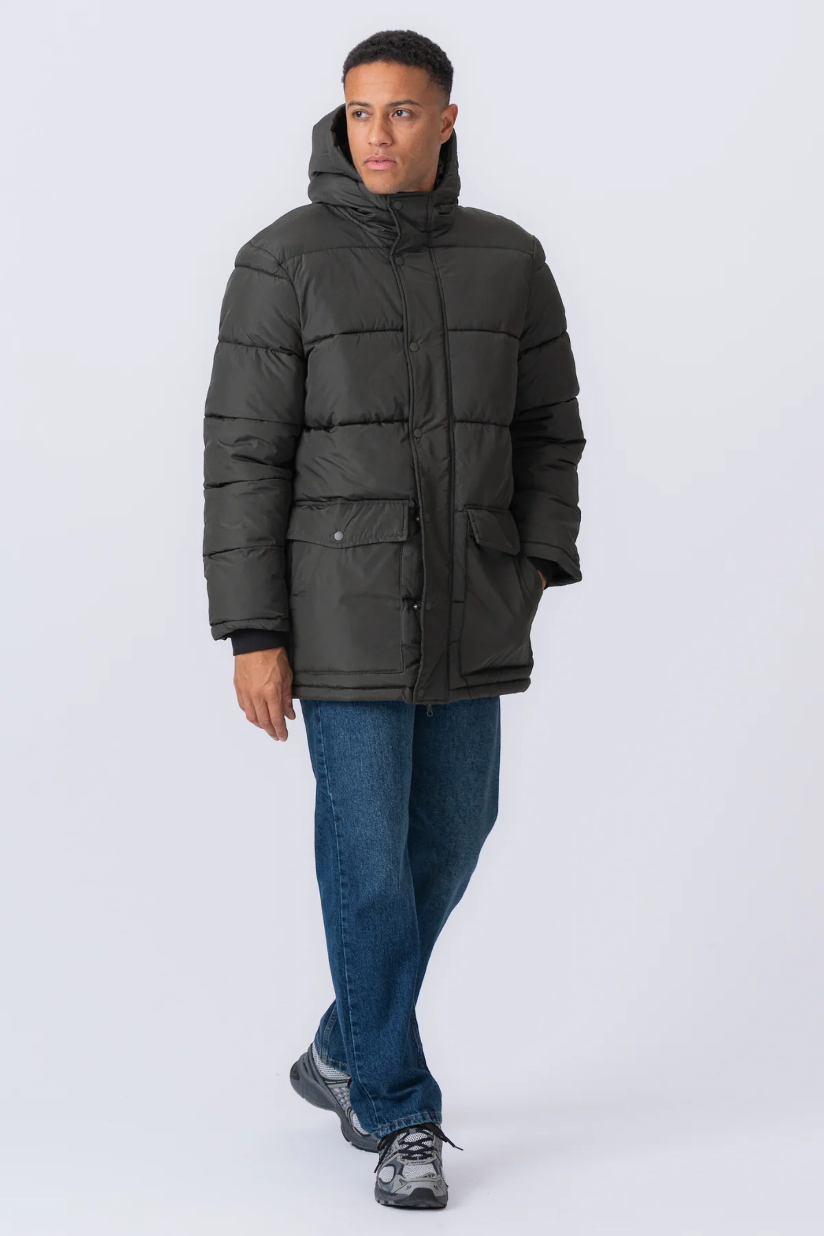 Lange Pufferjacke - Olive - Image 11