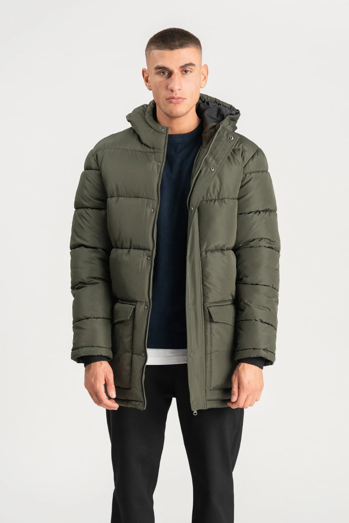 Lange Pufferjacke - Olive - Image 7