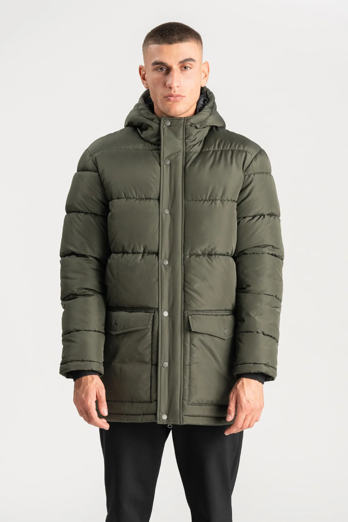 Lange Pufferjacke - Olive - Image 8