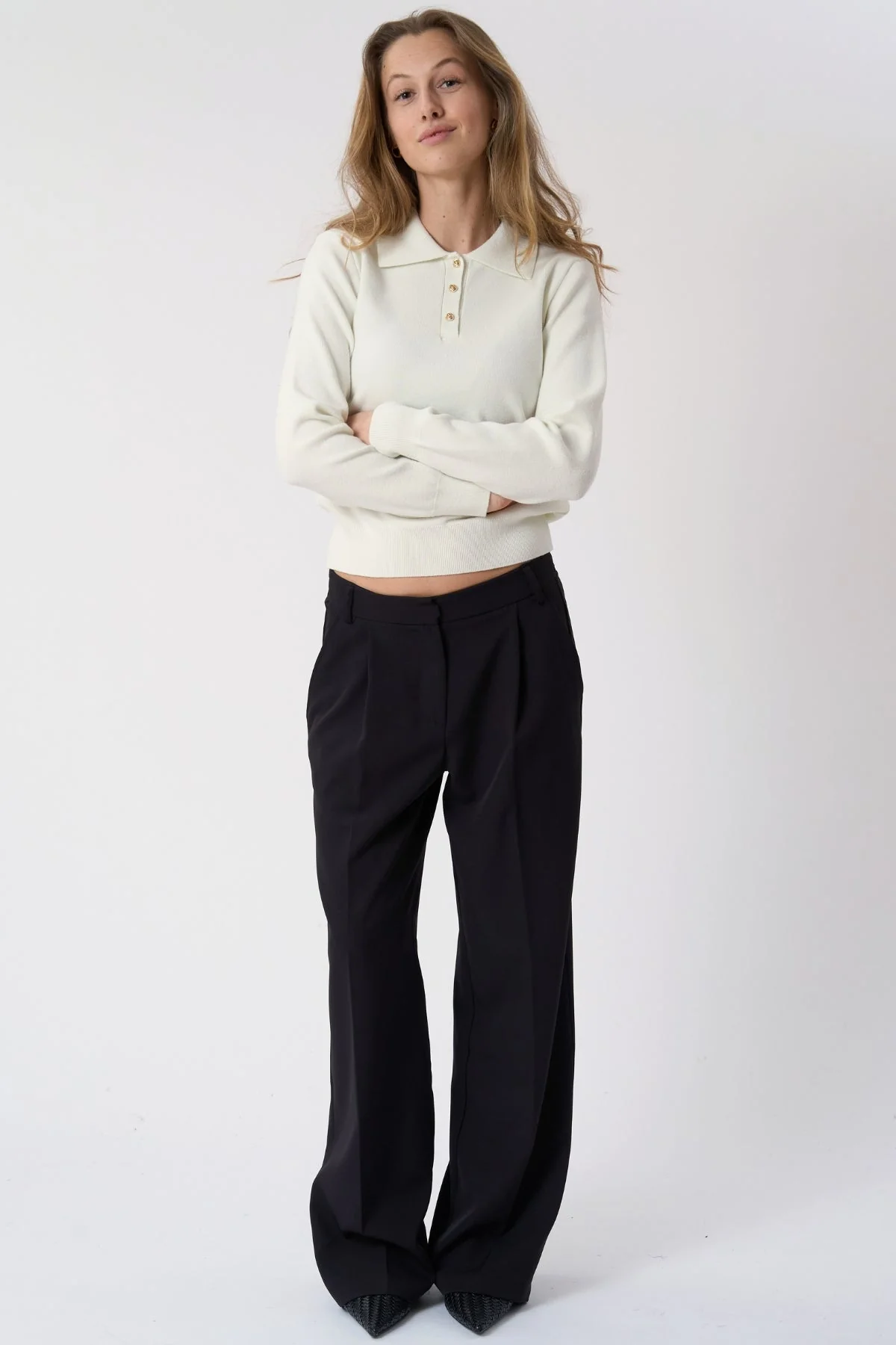 Langärmliges Poloshirt – Ecru - Image 3