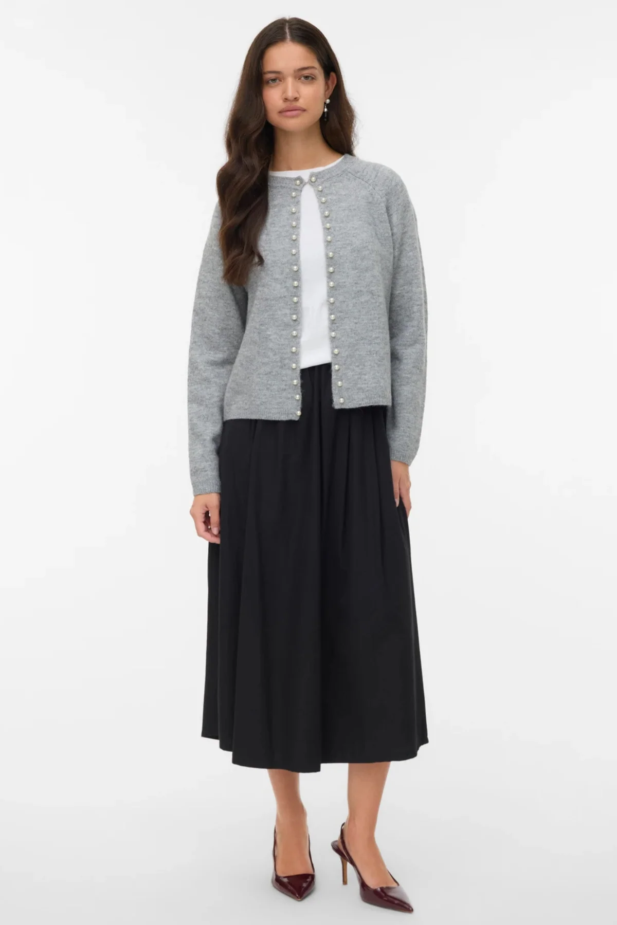 Magalene O -Neck Pearl Cardigan - mittelgrauer Melange - Image 2