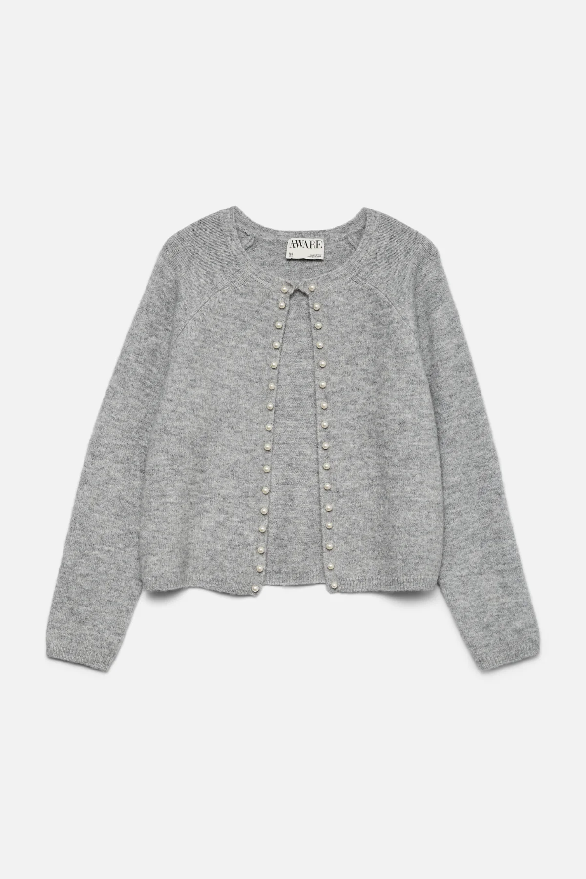 Magalene O -Neck Pearl Cardigan - mittelgrauer Melange - Image 5