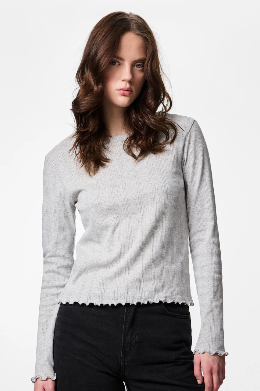 Marie O-Neck Top – Hellgrau Melange